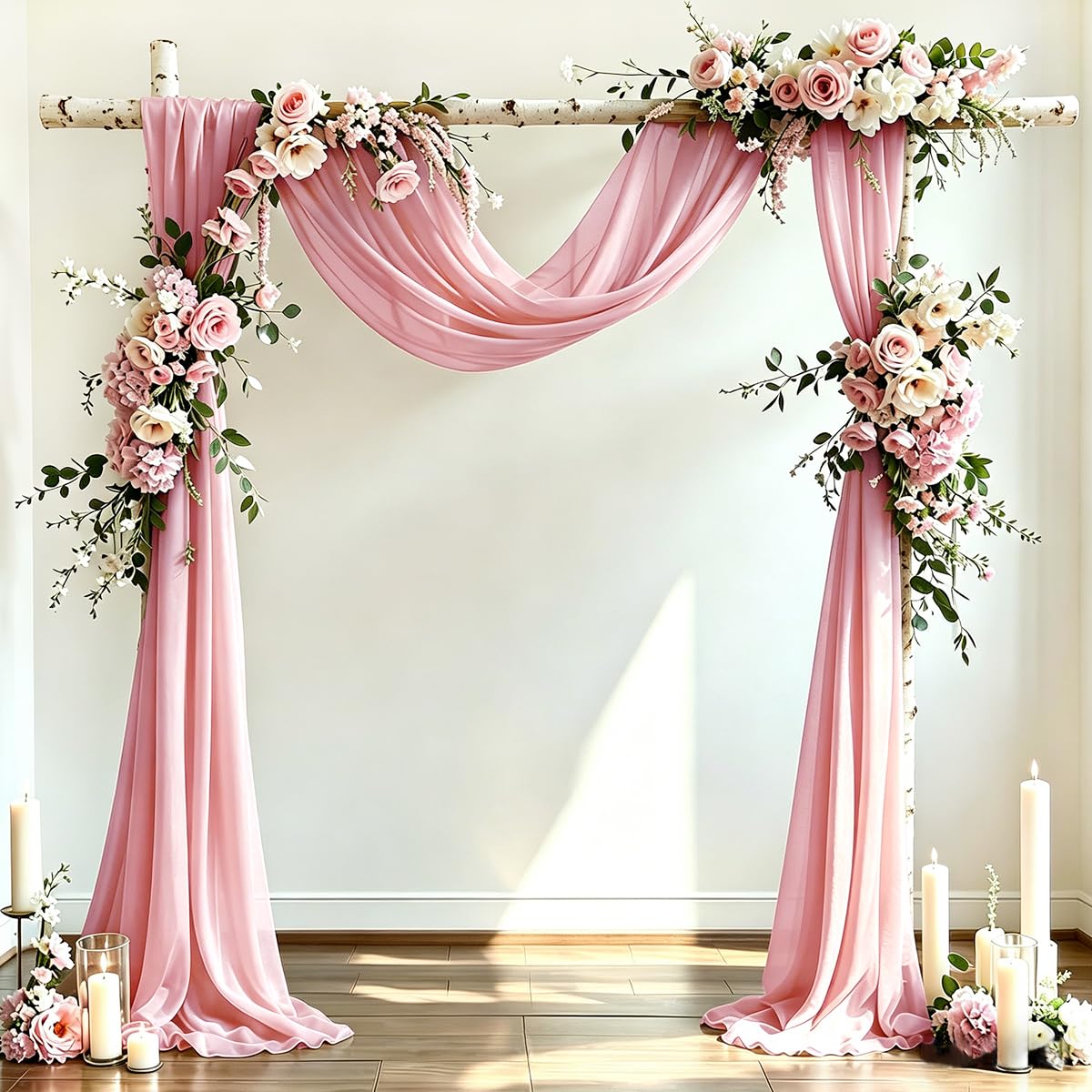 DeZerlor Wedding Draping Fabric Ivory Drapes for Backdrop, 2 Pack | 29"x20FT, Sheer Curtains for Romantic Bridal Baby Shower Decorations Ceremony Birthday Party Outdoor Events