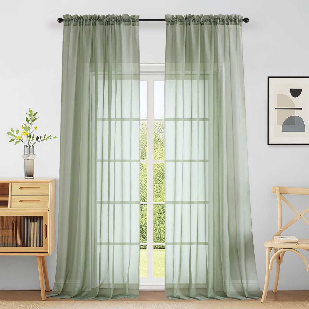 Purple Window Sheer Curtains 54 inch Length, Soft Airy Light Filtering Sheer Curtain 2 Panels Set, Dual Rod Pocket Gauze Purple Drapes for Living Room Bedroom, 2x42Wx54L Inches