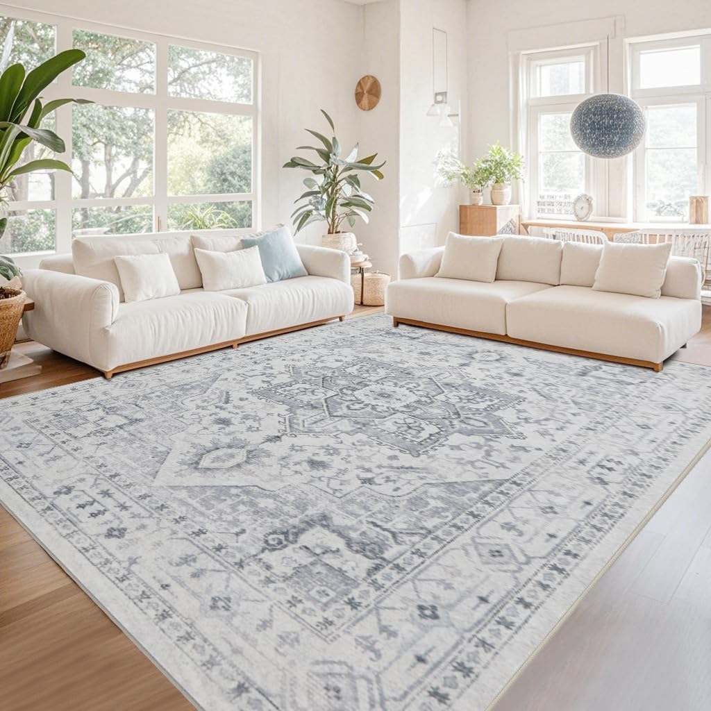 Washable Rugs 8x10 Area Rugs for Living Room,Bedroom,Dining Room Carpet | Ultra Soft Faux Wool,Kids & Pet Friendly,Machine Washable,Non-Slip & Non-Shedding,Large Vintage Low Pile Rug for Home Office