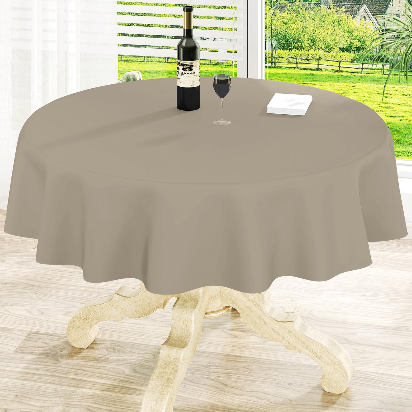 Round Navy Blue Vinyl Waterproof Tablecloth with Flannel Backed | Spillproof Wipe Clean Table Cloth, Plastic Flannel Backing for Dining, Buffet Parties Picnic Camping, 60"