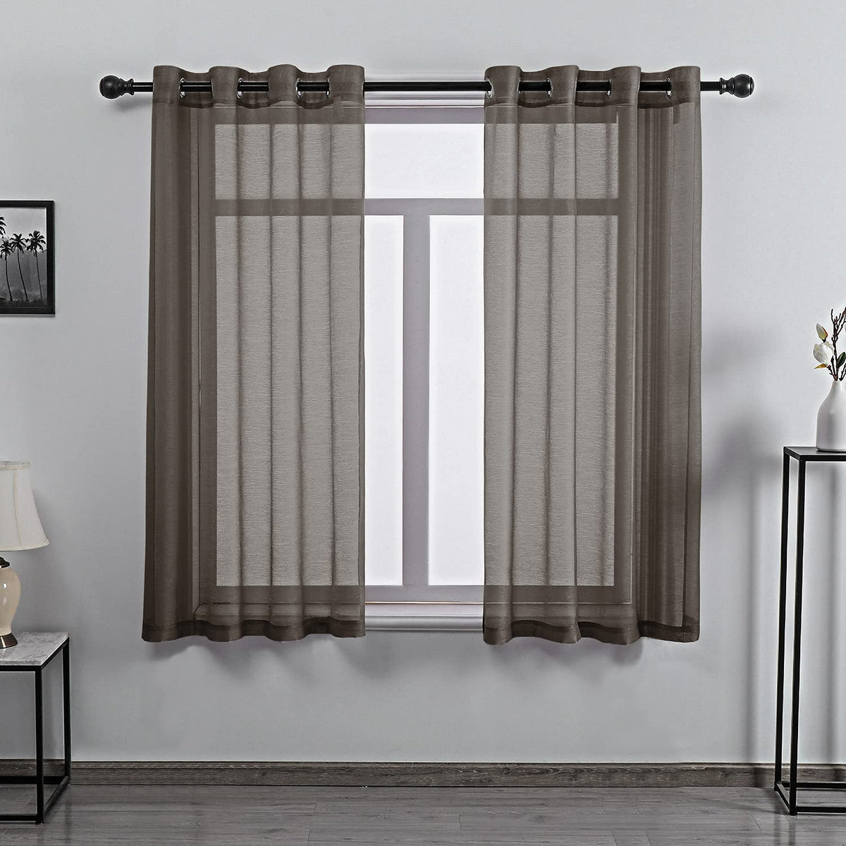 108 Inch Extra Length Sheer Curtains for Bedroom - Grommet Top Solid Luxury Soft Gauze Voile Window Panels for Patio(52 W x 108 L,Taupe,2 Pieces)