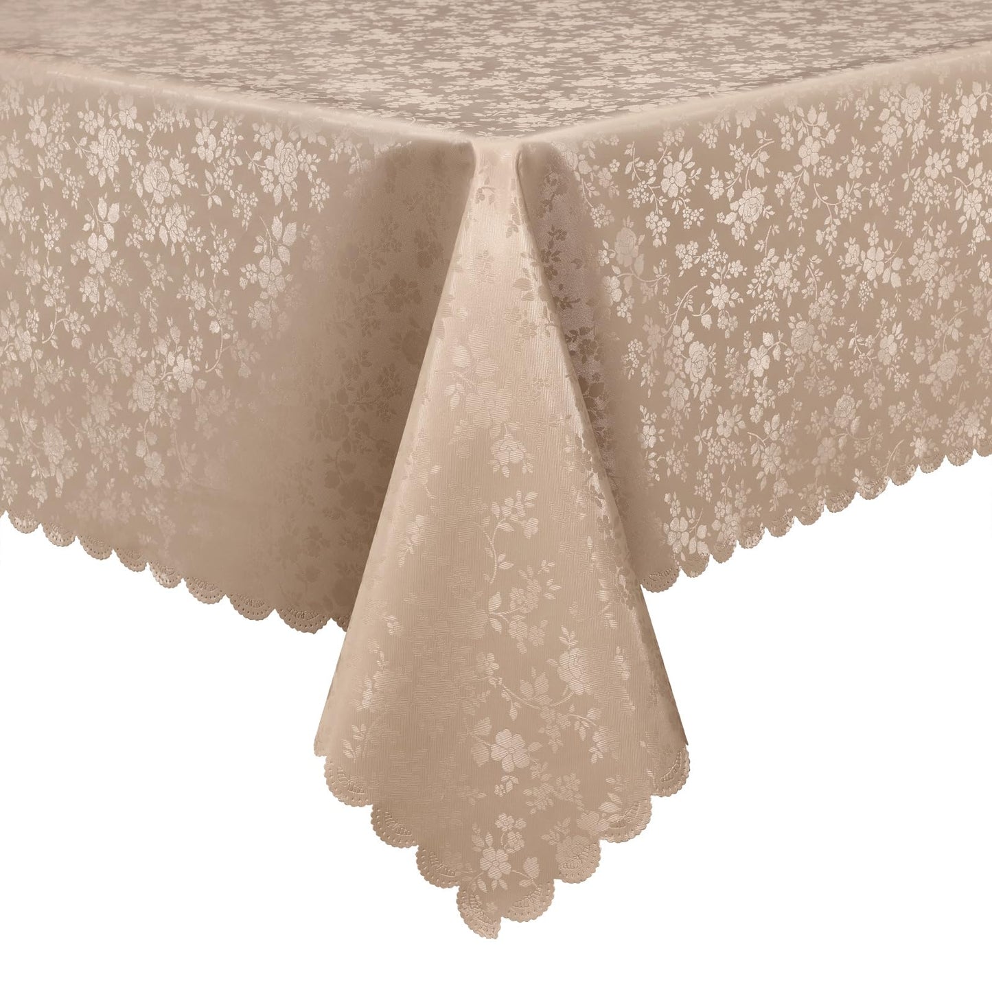 Smiry Rectangle Waterproof Heavy Duty Vinyl Tablecloths, 60 x 84 Inch | Wipeable Washable Floral Embossed Table Cover for Kitchen and Dining Room, Indoor & Outdoor Use, Beige