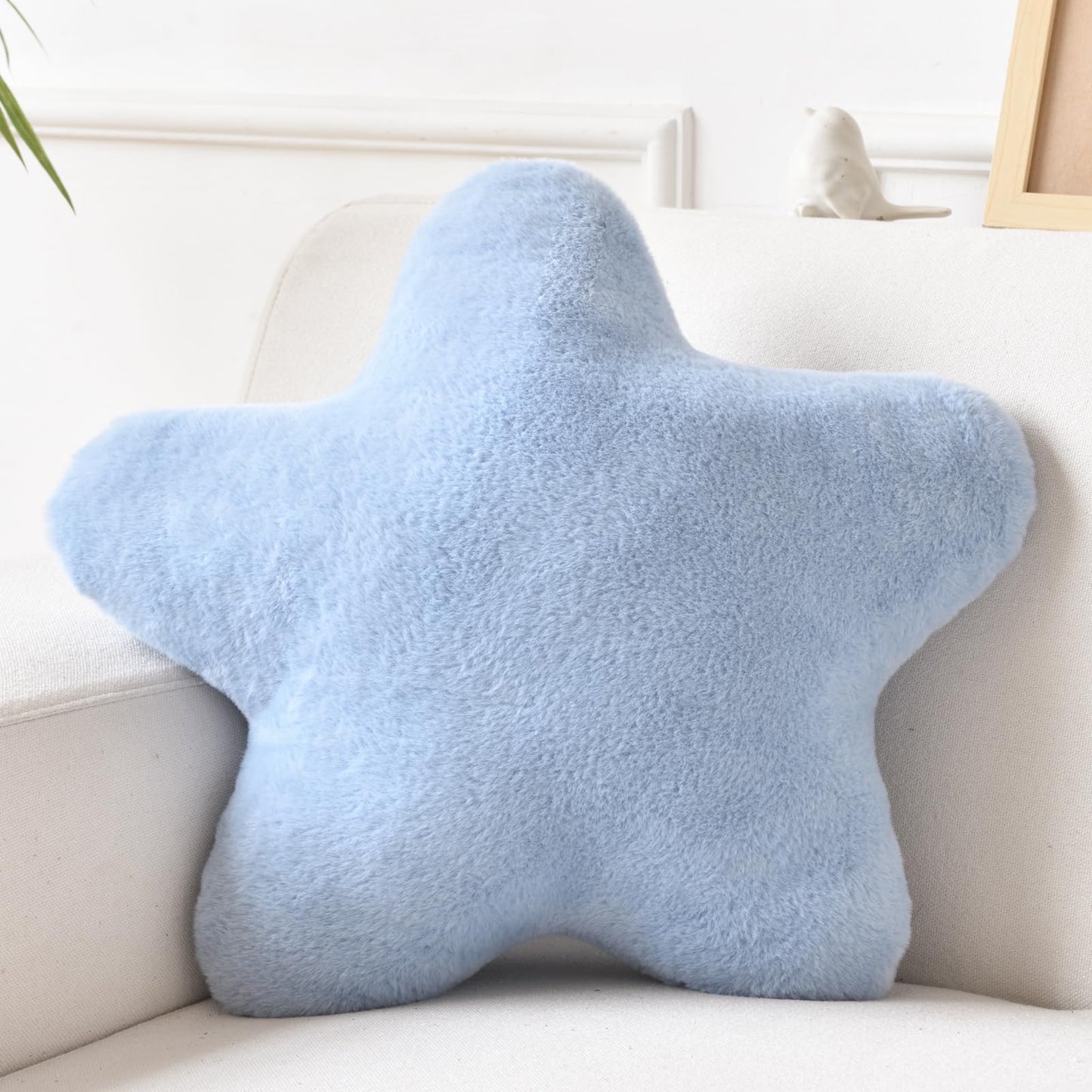 Star Pillow, Decorative Throw Pillows for Bed Couch, 15" Star Shaped Pillow Plush Floor Cushions Room Decor Pillow with Soft Faux Rabbit Fur for Sofa Bedroom Living Room