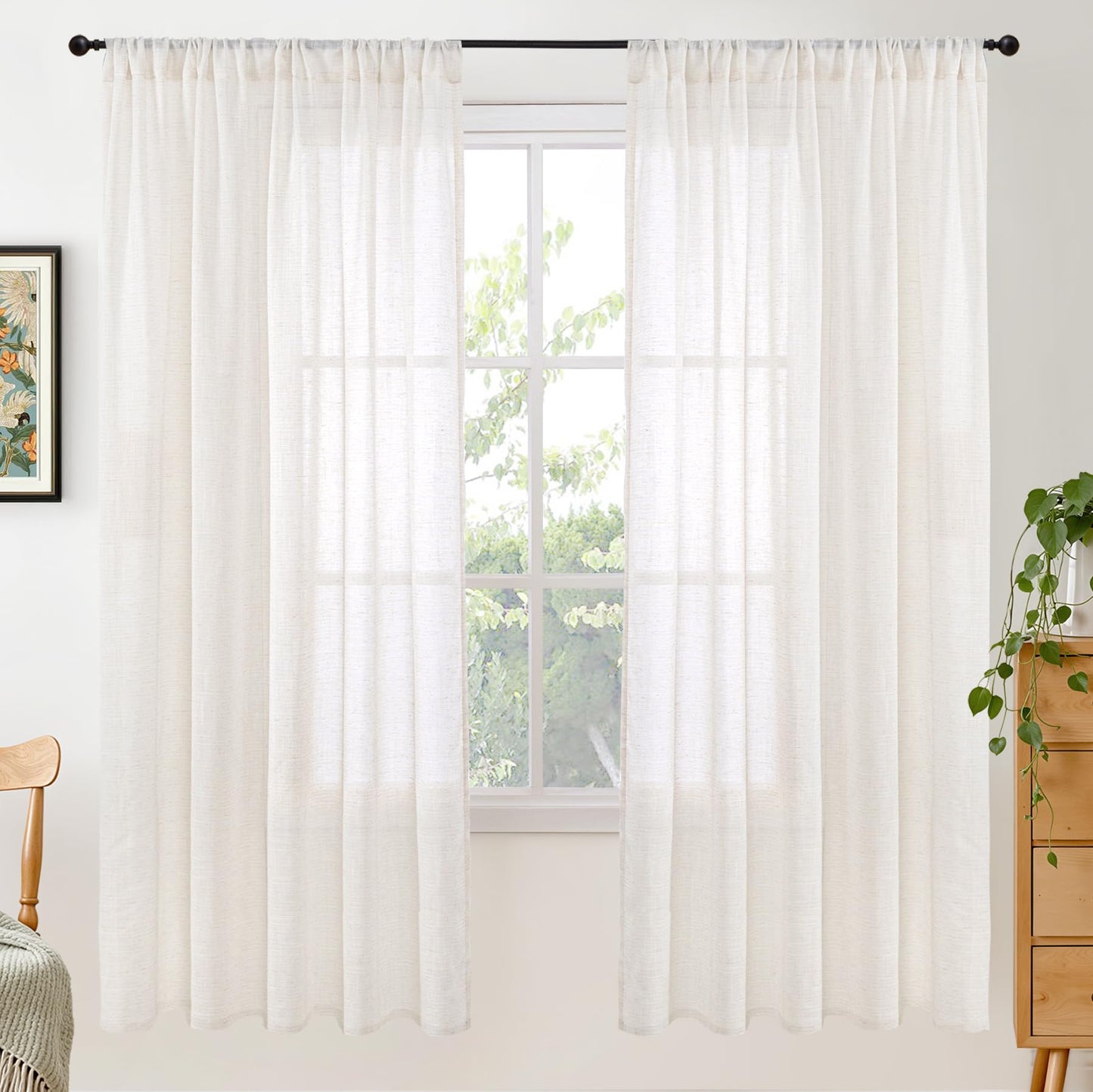 BGment Linen Sheer Curtains 84 Inches Long 2 Panels Set for Living Room | Light Filtering Drapes with Rod Pocket Lightweight Window Treatments for Bedroom, 52 X 84 Inch Length