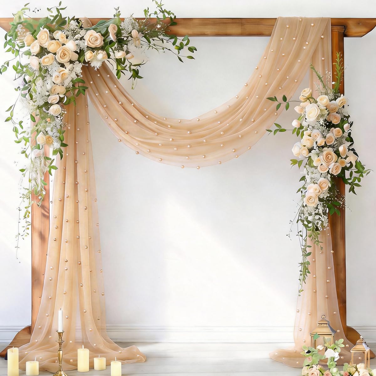 Pearl Table Runner Gauze Sheer 19FT Wedding Draping Fabric Decor | Sage Green Summer Tulle Chiffon Arch Outdoor Drapes Long Curtain for Birthday Party Baby Shower Bridal Engagement Decor