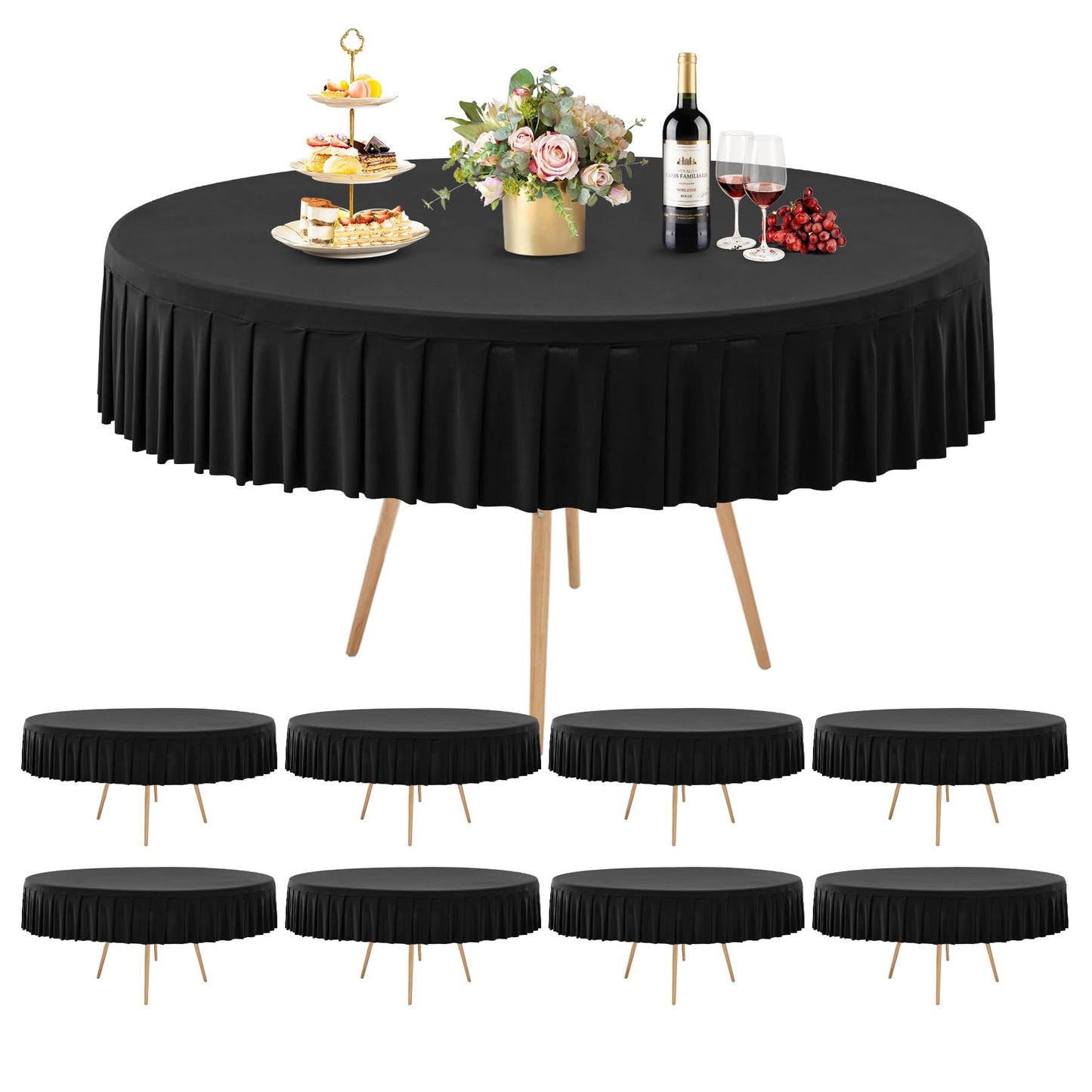 8 Pack Champagne Spandex Round Tablecloths for 72in Table, Stretchy Fitted 6FT Round Table Cloths, Wrinkle Free Table Cover with Skirt for Wedding Birthday Party Bridal Shower Banquet