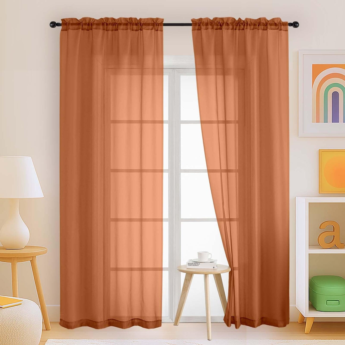 Purple Window Sheer Curtains 54 inch Length, Soft Airy Light Filtering Sheer Curtain 2 Panels Set, Dual Rod Pocket Gauze Purple Drapes for Living Room Bedroom, 2x42Wx54L Inches