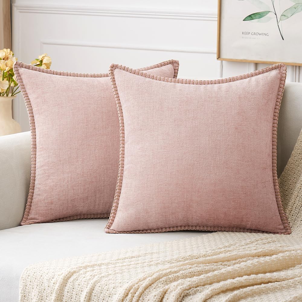 MIULEE Decorative Couch Throw Pillow Covers 18x18 Inch Sage Green 2 Pack | Farmhouse Pillow Covers with Stitched Edge, Soft Chenille Cushion Cases, for Sofa Bed Living Room Home Decor