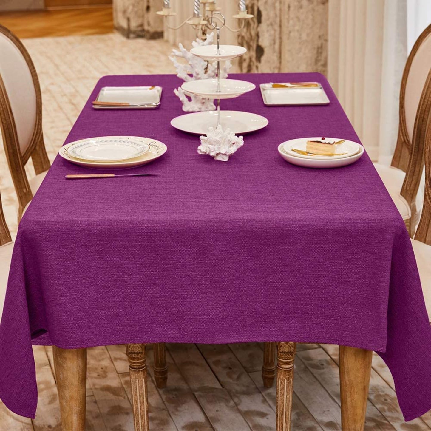 BALCONY & FALCON Rectangle Table Cloth Waterproof Beige 156"x90" | Rectangular Washable Wrinkle Resistant Table Cloth Linen Fabric Tablecloths for Dining Party Kitchen Wedding and Outdoor Use