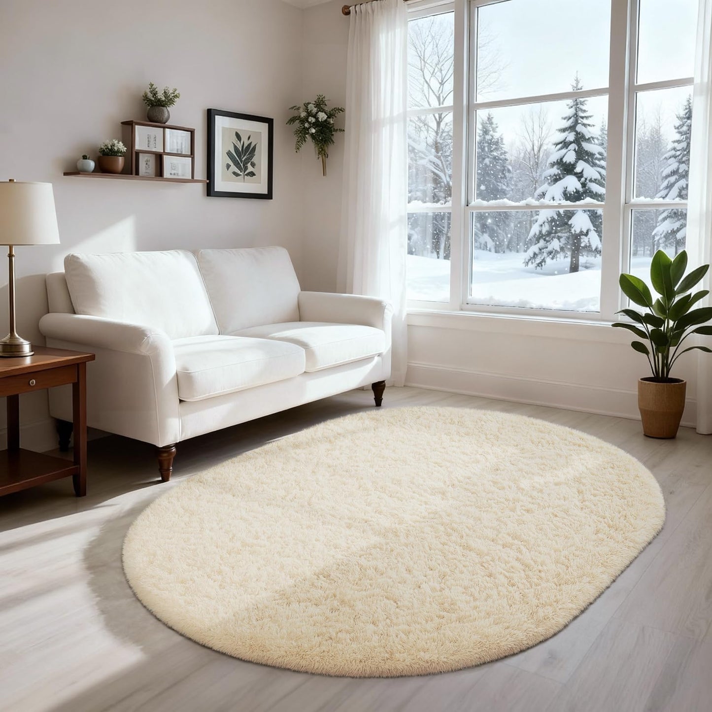 Ophanie 8x10 Area Rugs for Living Room, Washable Non-Slip Fluffy Soft Large Shag Bedroom Carpet, Ivory Big Indoor Nursery Rug, Carpets for Boy and Girls Room Dorm Decor with Over 99 pcs Pile fibers