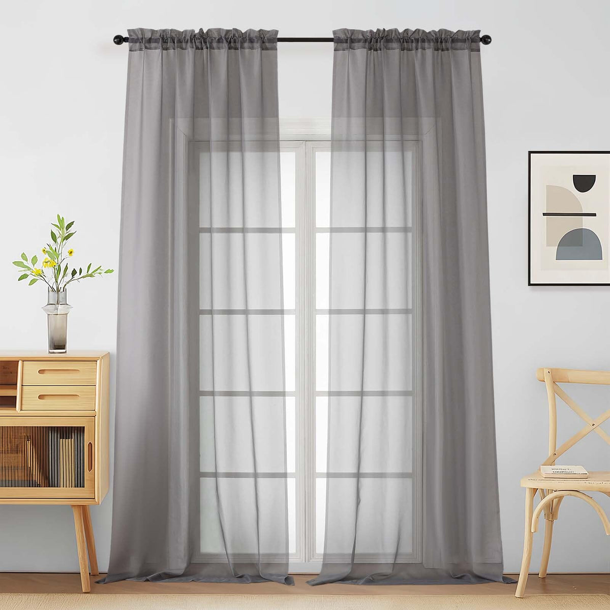 Purple Window Sheer Curtains 54 inch Length, Soft Airy Light Filtering Sheer Curtain 2 Panels Set, Dual Rod Pocket Gauze Purple Drapes for Living Room Bedroom, 2x42Wx54L Inches