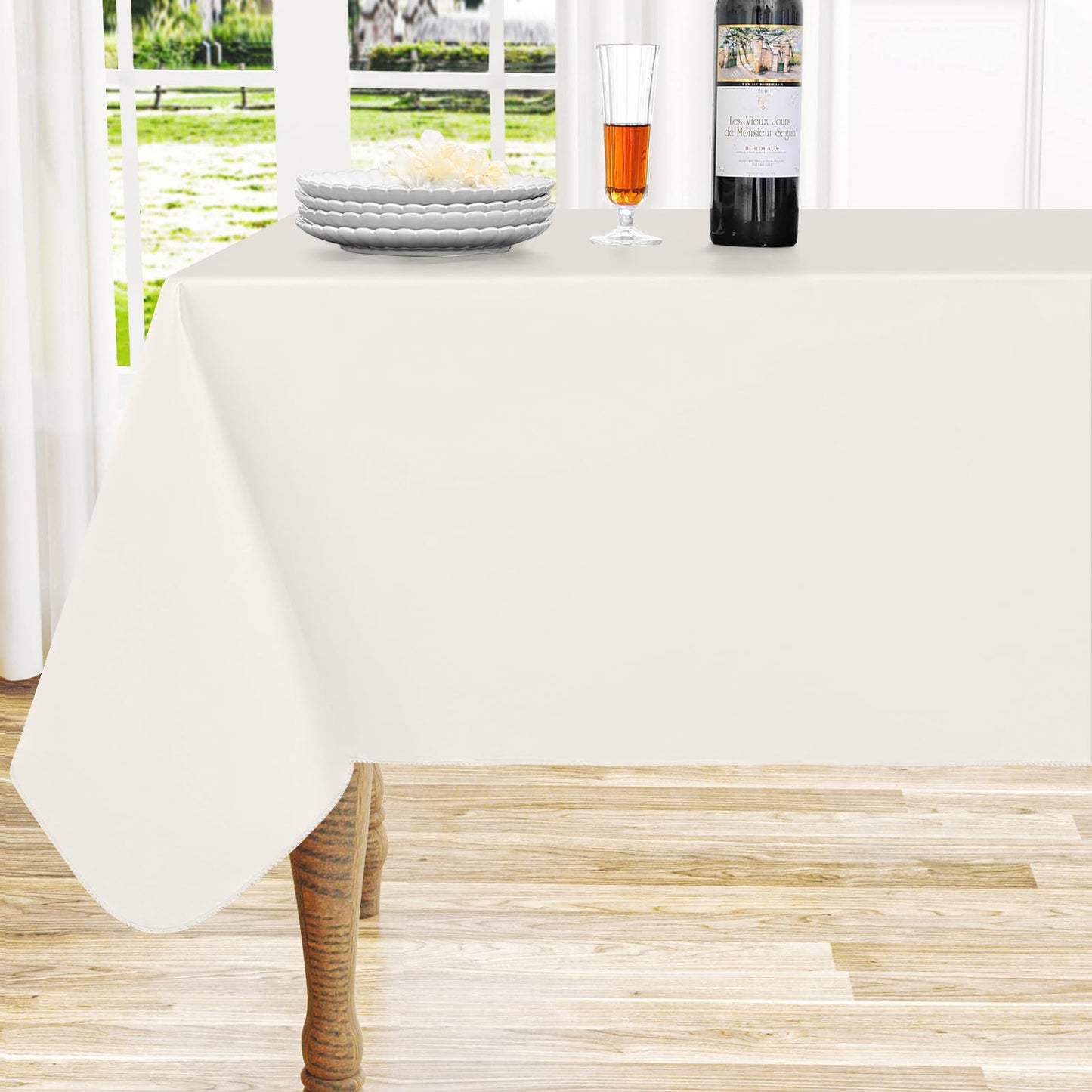 Round Navy Blue Vinyl Waterproof Tablecloth with Flannel Backed | Spillproof Wipe Clean Table Cloth, Plastic Flannel Backing for Dining, Buffet Parties Picnic Camping, 60"