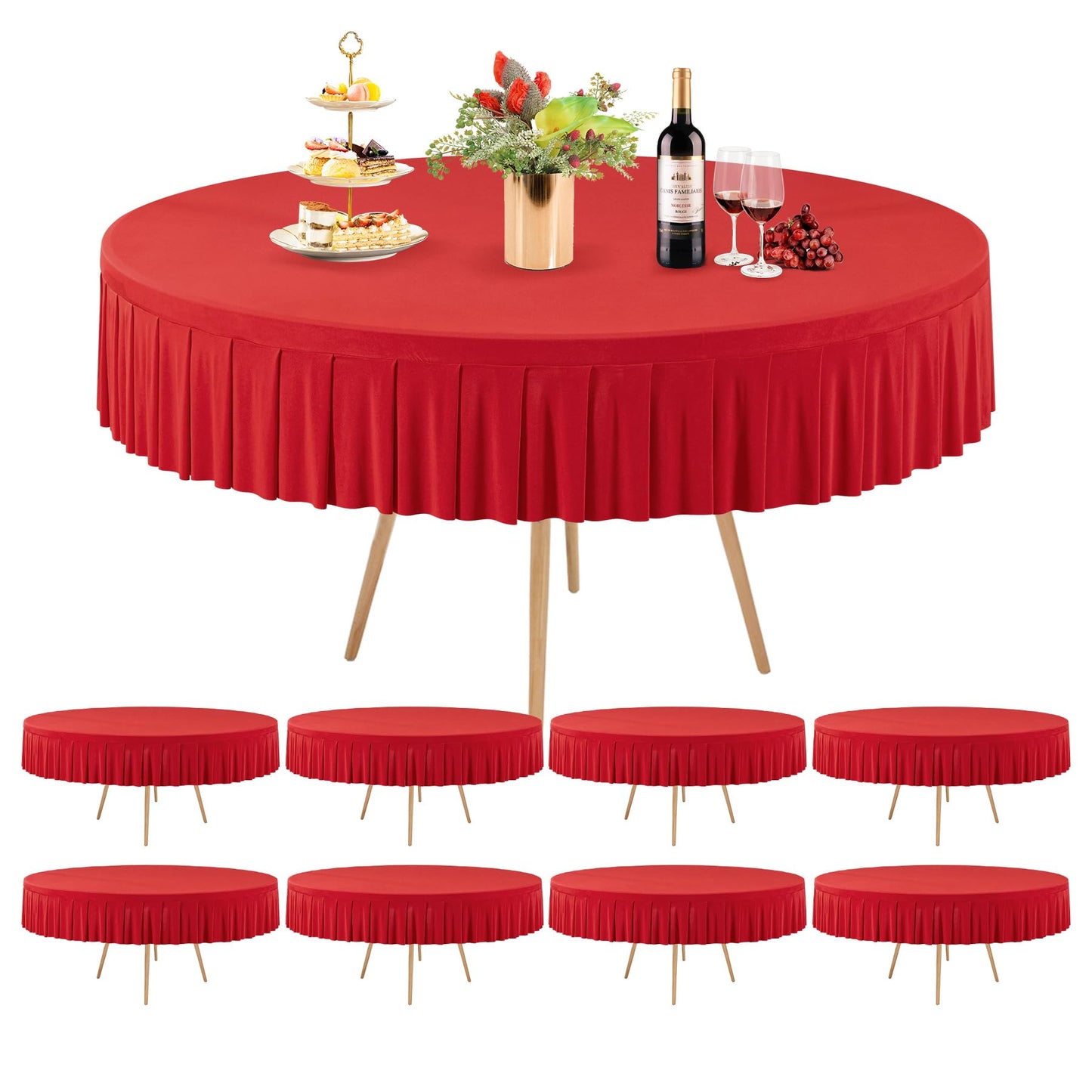 8 Pack Champagne Spandex Round Tablecloths for 72in Table, Stretchy Fitted 6FT Round Table Cloths, Wrinkle Free Table Cover with Skirt for Wedding Birthday Party Bridal Shower Banquet