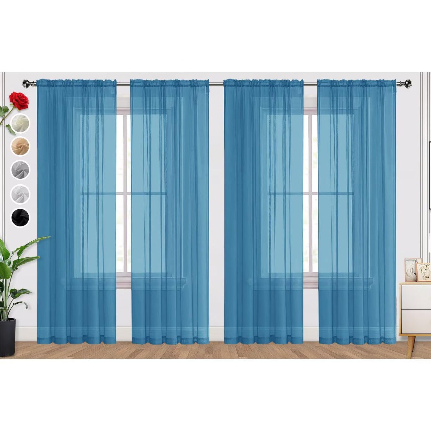 SpaceDresser Basic Rod Pocket Sheer Voile Window Curtain Panels White 1 Pair 2 Panels 52 Width 84 Inch Long for Kitchen Bedroom Children Living Room Yard(White,52 W x 84 L)