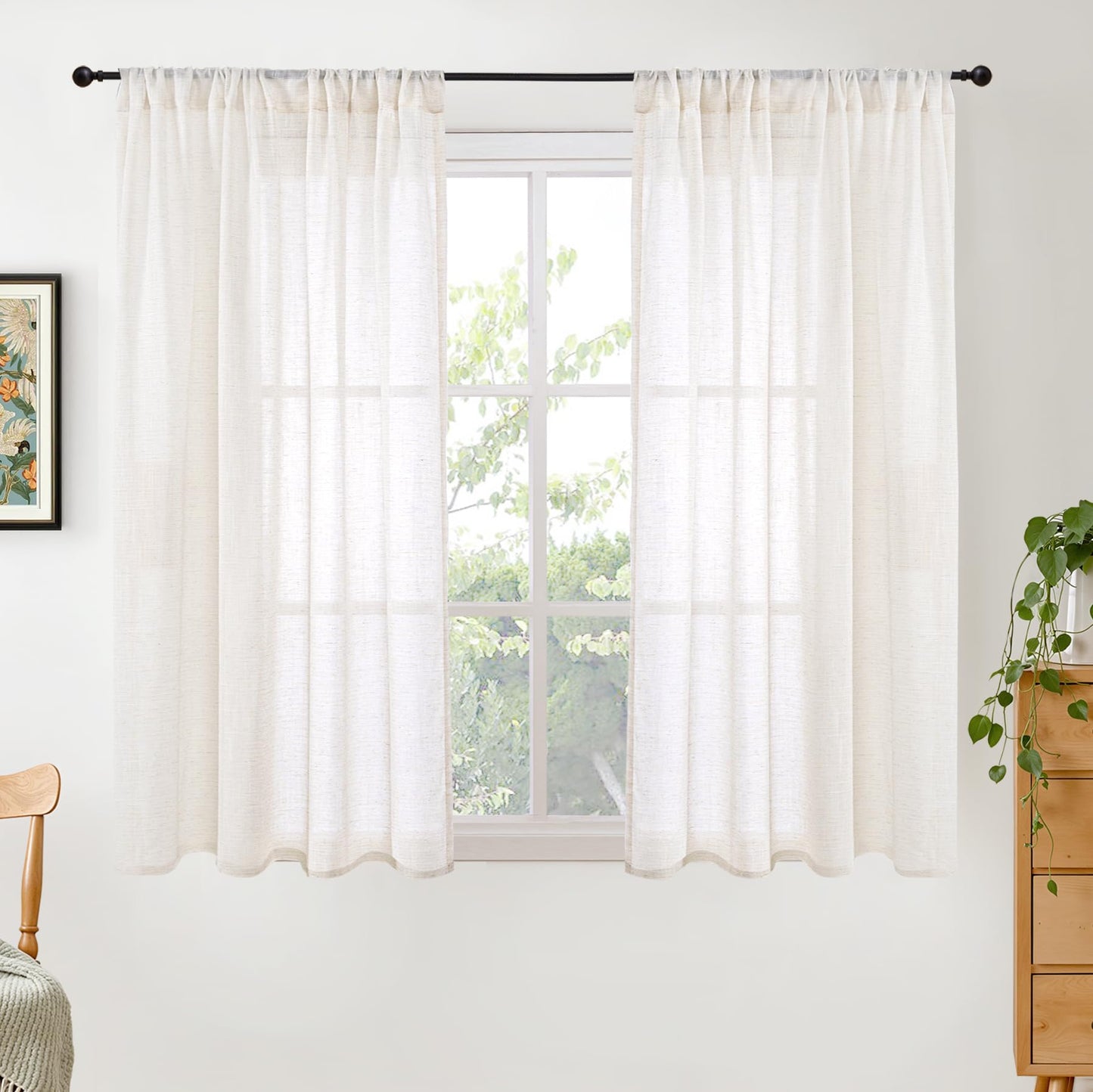 BGment Linen Sheer Curtains 84 Inches Long 2 Panels Set for Living Room | Light Filtering Drapes with Rod Pocket Lightweight Window Treatments for Bedroom, 52 X 84 Inch Length