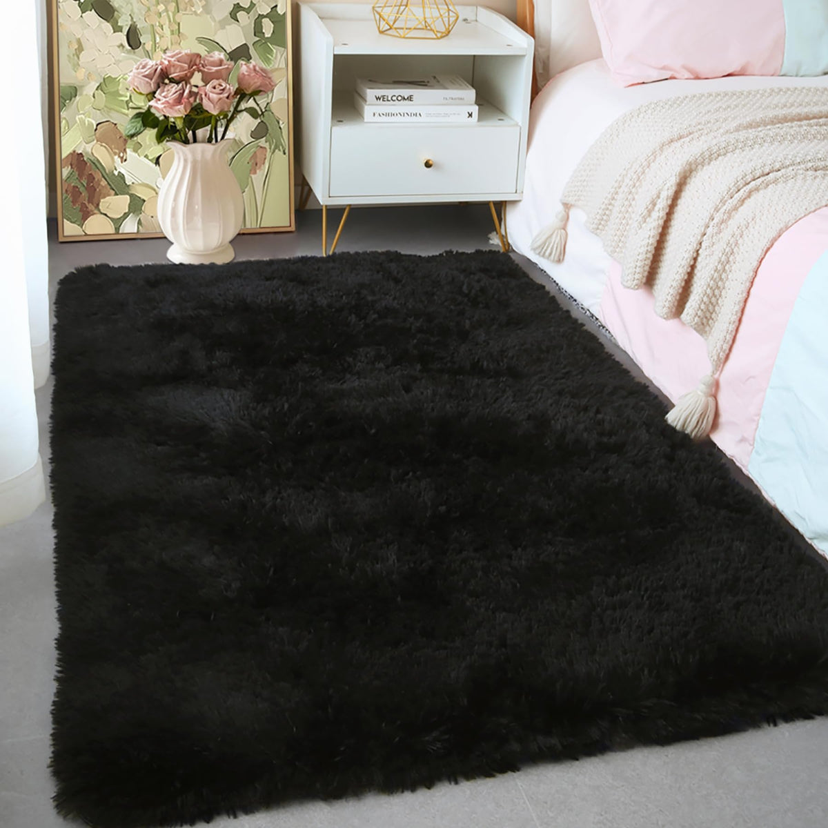 Pink Fluffy 4x6 Area Rugs for Bedroom Girls, Plush Washable Carpet | Area Rug for Kids Room, Nursery, Dorm Room, Non Slip Shaggy Floor Carpet