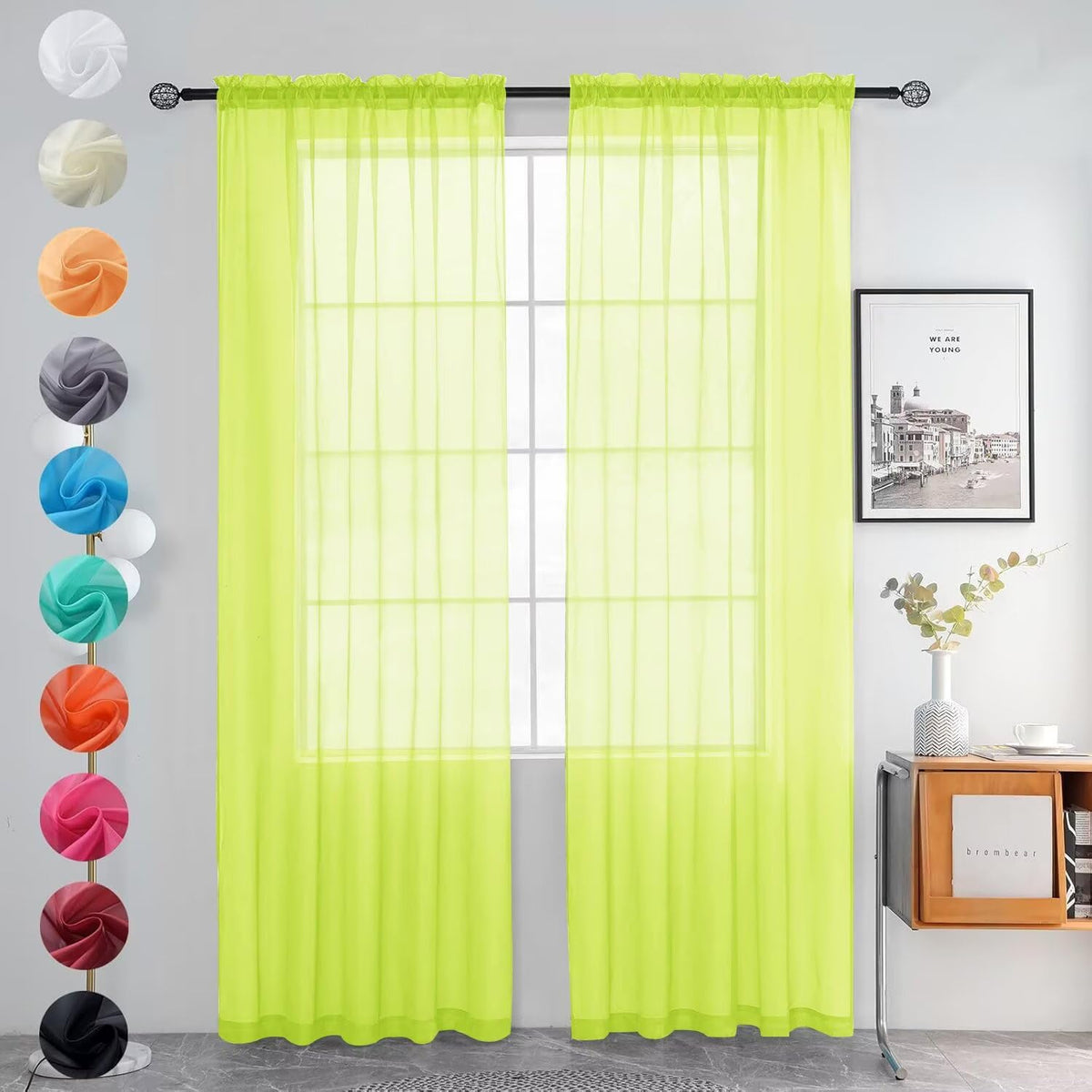 youleyar Solid Sheer Rod Pocket Curtain Voile Draperies 2 Panels White Beige Black Grey Coffee 52 Inch Width 84 Inch Long 1 Pair for Kitchen Bedroom Children Living Room Yard (Ivory,52W ｘ 84L)