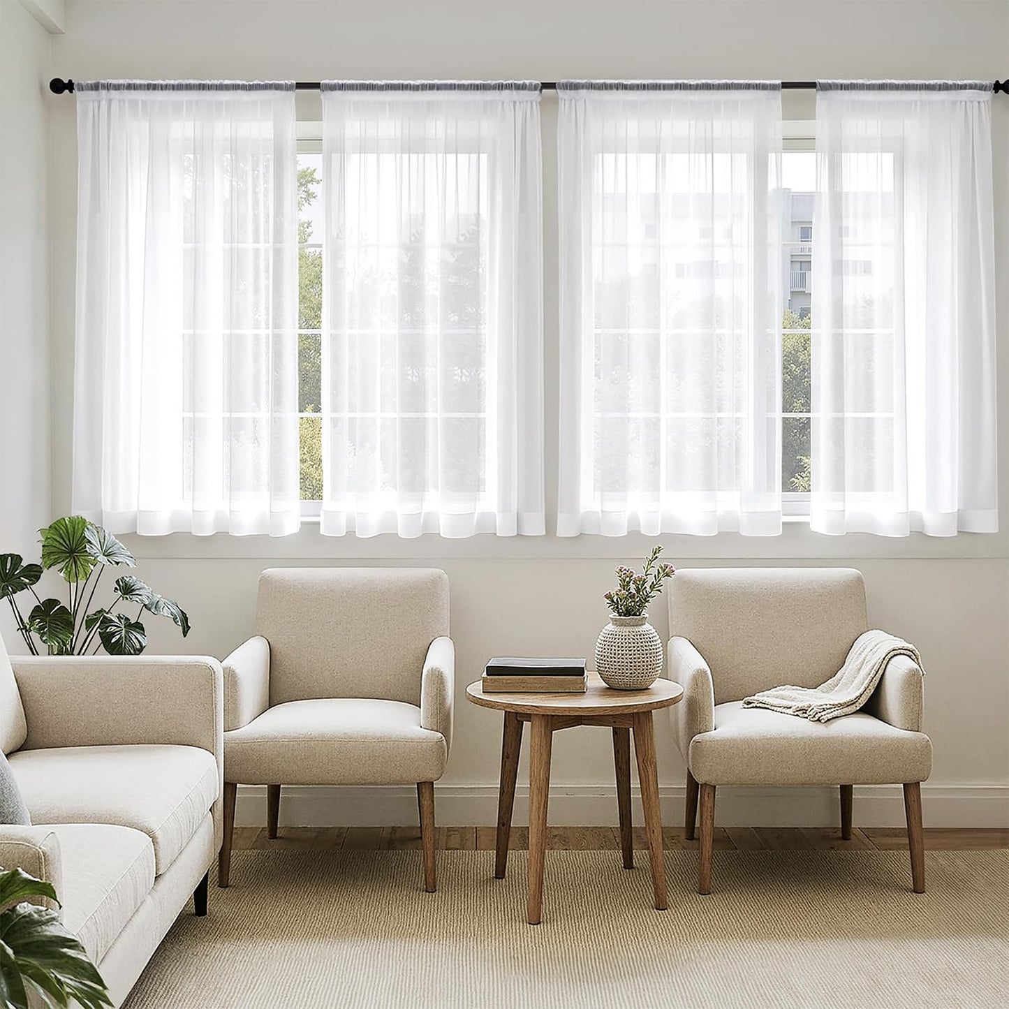 MIULEE Black Sheer Curtains 84 Inches Long 4 Panels 42 x 84 Inches | Light Filtering, Rod Pocket, Voile Drapes, Living Room, Bedroom, Window Treatments