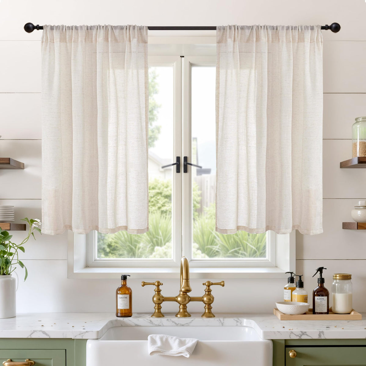 BGment Linen Sheer Curtains 84 Inches Long 2 Panels Set for Living Room | Light Filtering Drapes with Rod Pocket Lightweight Window Treatments for Bedroom, 52 X 84 Inch Length