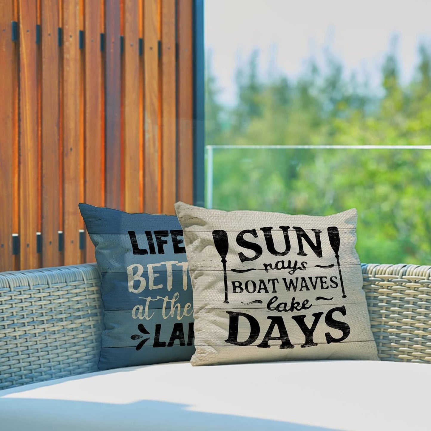Life is Better at The Lake House Decorative 18x18 Throw Pillow Cover | Set of 4, Lakehouse Retro Paddle Boat Decoration, Summer Farmhouse Pillowcase Cushion Case Home Decor for Sofa Couch