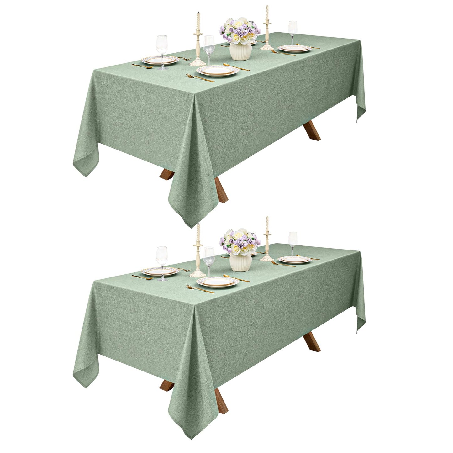 Decorelia Faux Linen Round Tablecloths 60 inch, Waterproof Decorative Washable Texture Rustic Circle Table Cloth Cover for Dining Kitchen Party Farmhouse Outdoor(Round (2-4 Seats),Sage Green)