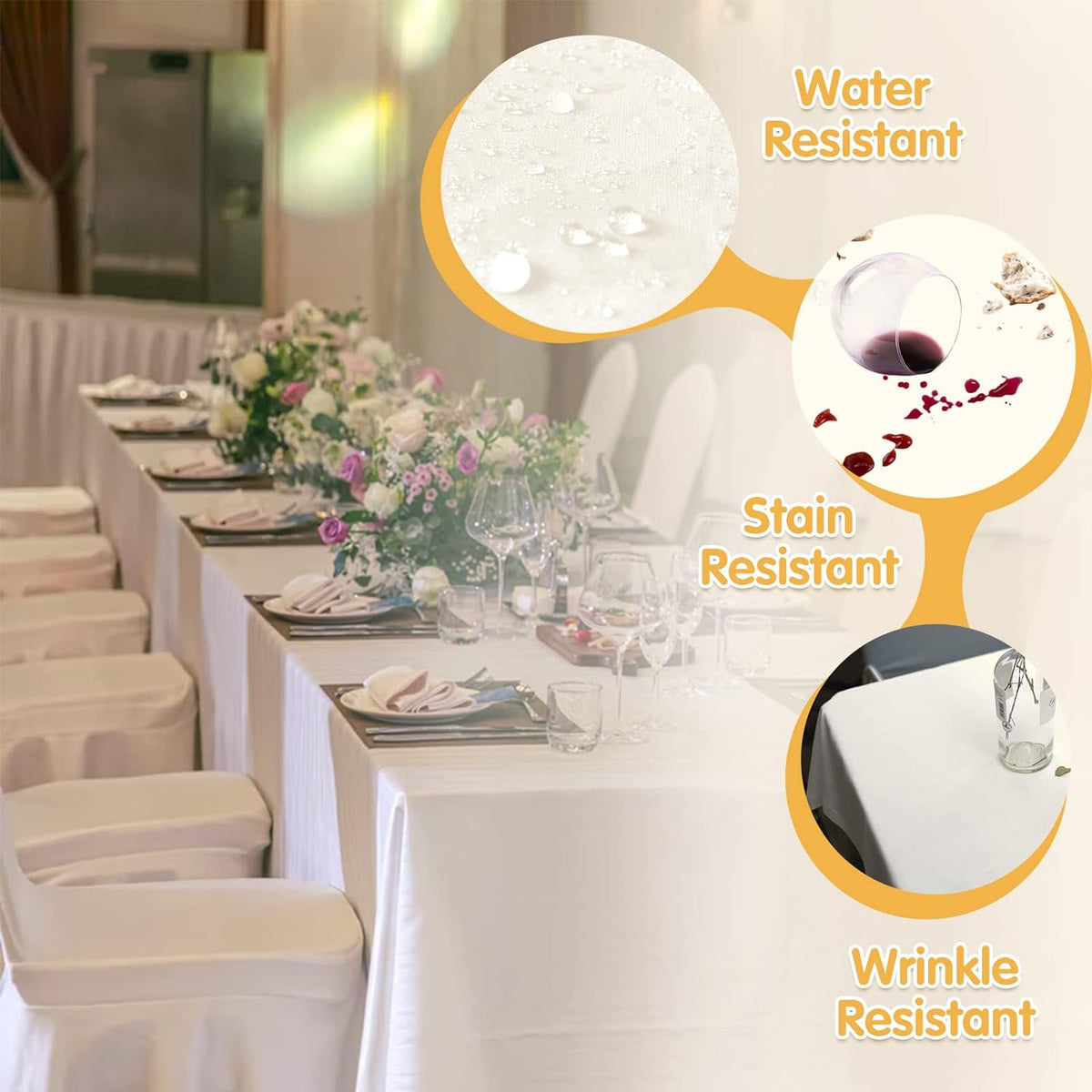 BRILLMAX 6 Pack Ivory Tablecloths 90x132 Inch for 6ft Rectangle Tables | 150 GSM Polyester Fabric, Floor Length Drop, Water, Stain & Wrinkle Resistant Cloth Cover for Wedding Reception Banquet Party