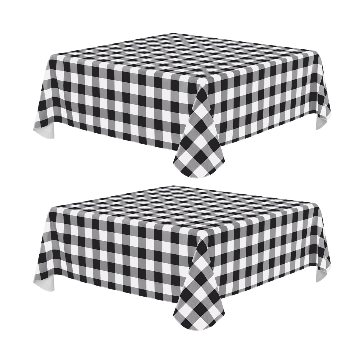 Rectangle Waterproof Vinyl Table Cloth, Buffalo Flannel Backed Tablecloth, Wipeable Plastic Table Cover for Dinner, Kitchen, Outdoor (60" x 84", Black and White)