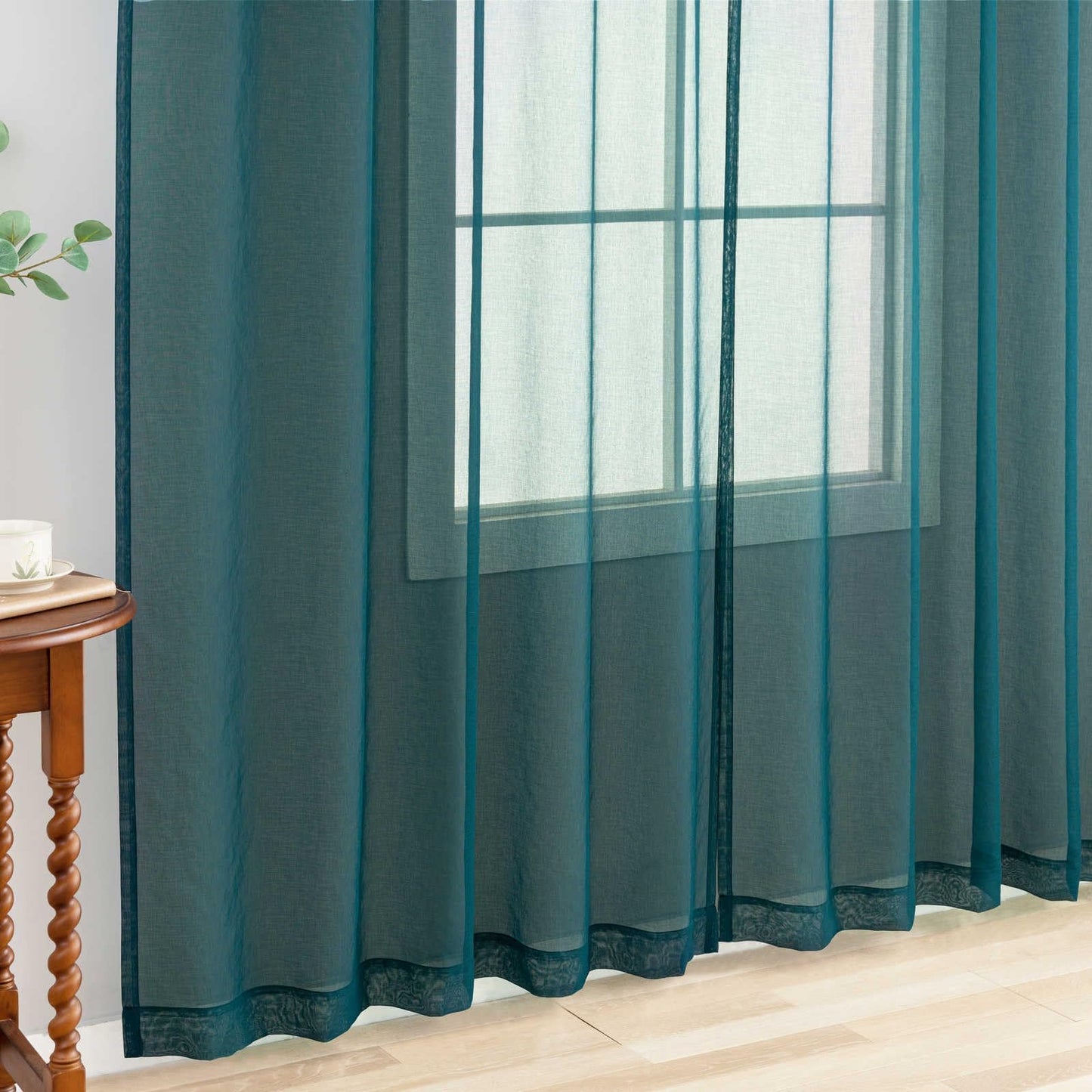 MYSTIC-HOME Sheer Curtains White 63 Inch Length, Rod Pocket Voile Drapes for Living Room, Bedroom, Window Treatments Semi Crinkle Curtain Panels for Yard, Patio, Villa, Parlor, Set of 2, 52"x 63"