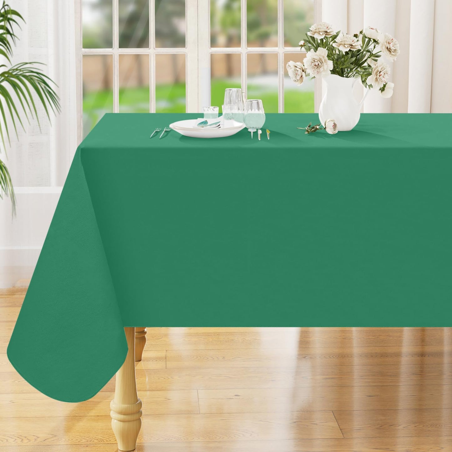 Smiry Rectangle Table Cloth 60x84 Inch, Waterproof Wipeable Vinyl Tablecloths Protector, Oil Spill Proof Plastic Table Cover for Dining, Picnic, Camping, Outdoor, Beige