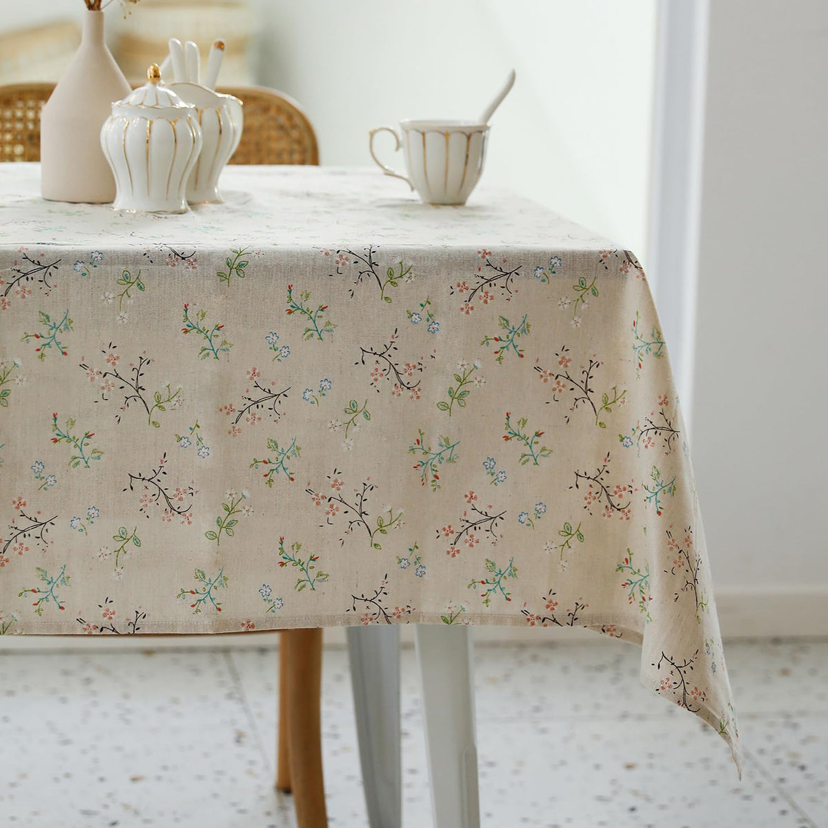 Pastoral Rectangle Tablecloth - 60 x 102 Inch Table Cloth - Washable Table Cover with Dust-Proof Wrinkle Resistant for Restaurant, Picnic, Indoor and Outdoor Dining, Floral (Dark Blue)