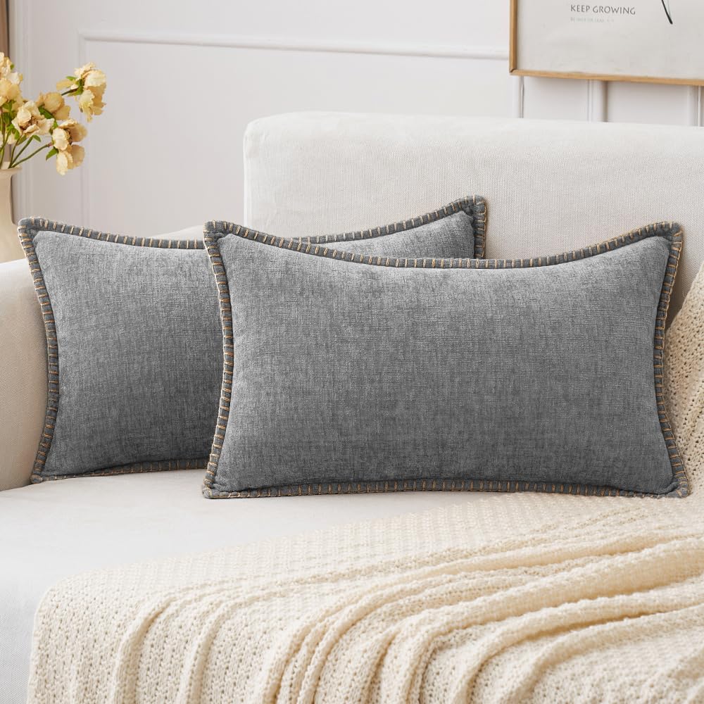 MIULEE Decorative Couch Throw Pillow Covers 18x18 Inch Sage Green 2 Pack | Farmhouse Pillow Covers with Stitched Edge, Soft Chenille Cushion Cases, for Sofa Bed Living Room Home Decor