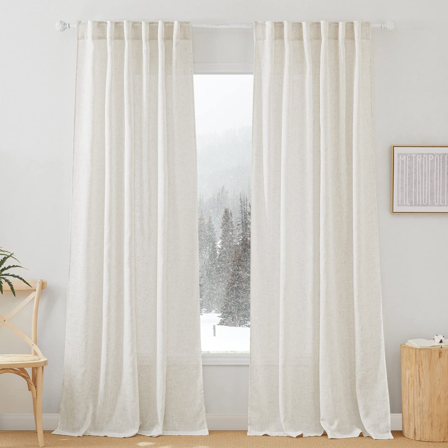 RYB HOME White Sheer Curtains for Living Room Patio Glass Door, W52 x L95 | Linen Texture, Light Filtering Privacy, Airy Translucent, Back Tab, Bedroom Office Balcony, W52 x L95, 2 Panels