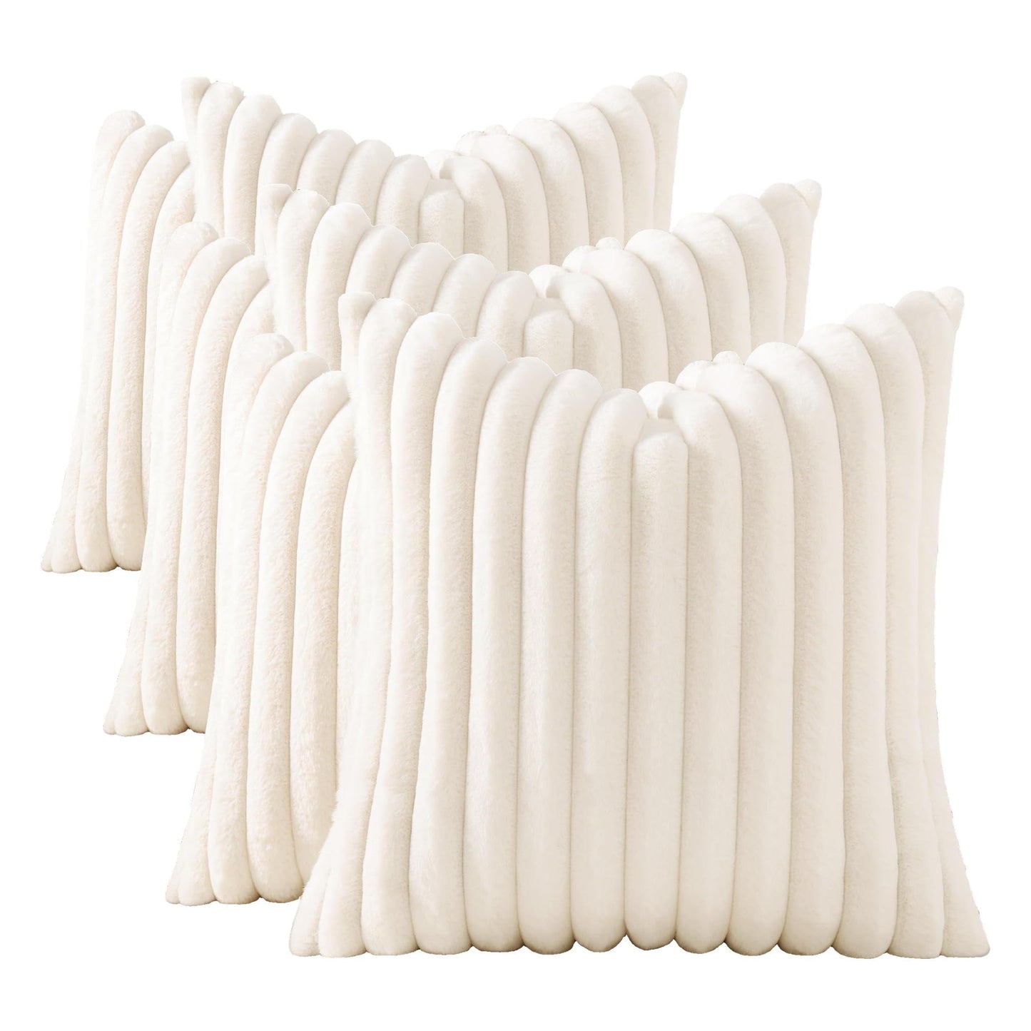Pallene Faux Fur Decorative Throw Pillow Covers 18x18 Set of 2, Cream White | Luxury Plush Texture, Striped Design, Cozy Soft Touch, Modern Home Accent Decor for Couch, Sofa, Bed, Living Room