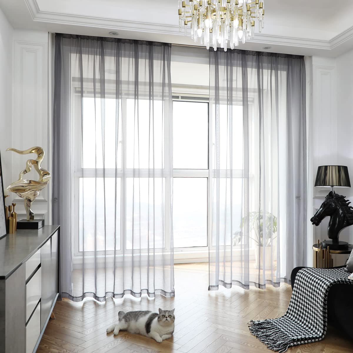 PHILEASY Window Sheer Curtains 84 Inches Long 2 Panels White Sheer Curtain Clear Transparent Basic Rod Pocket Panel 15 Colors 10 Size for Bedroom Living Room Yard Kitchen
