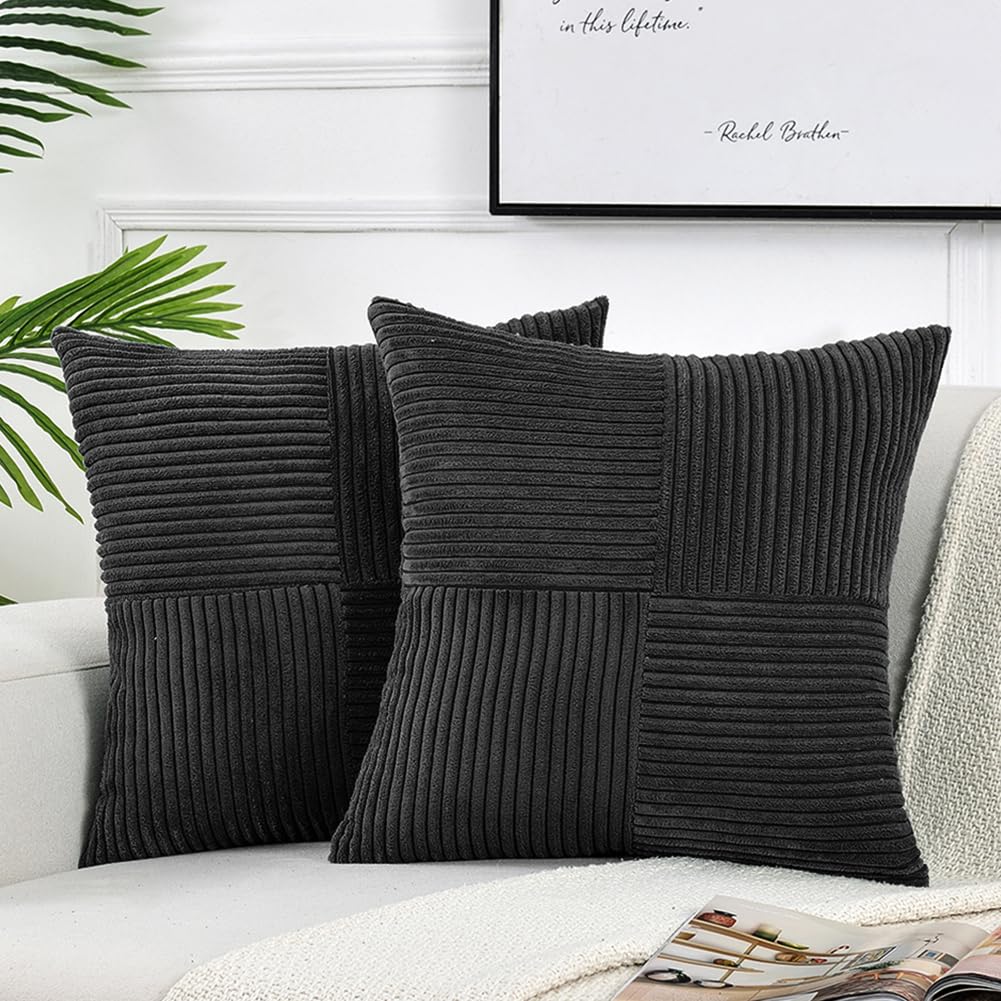 Fancy Homi 2 Packs Rust Boho Decorative Throw Pillow Covers 18x18 Inch for Couch Bed Sofa, Farmhouse Fall Home Decor, Soft Corss Corduroy Patchwork Textured Terracotta Accent Cushion Case 45x45 cm