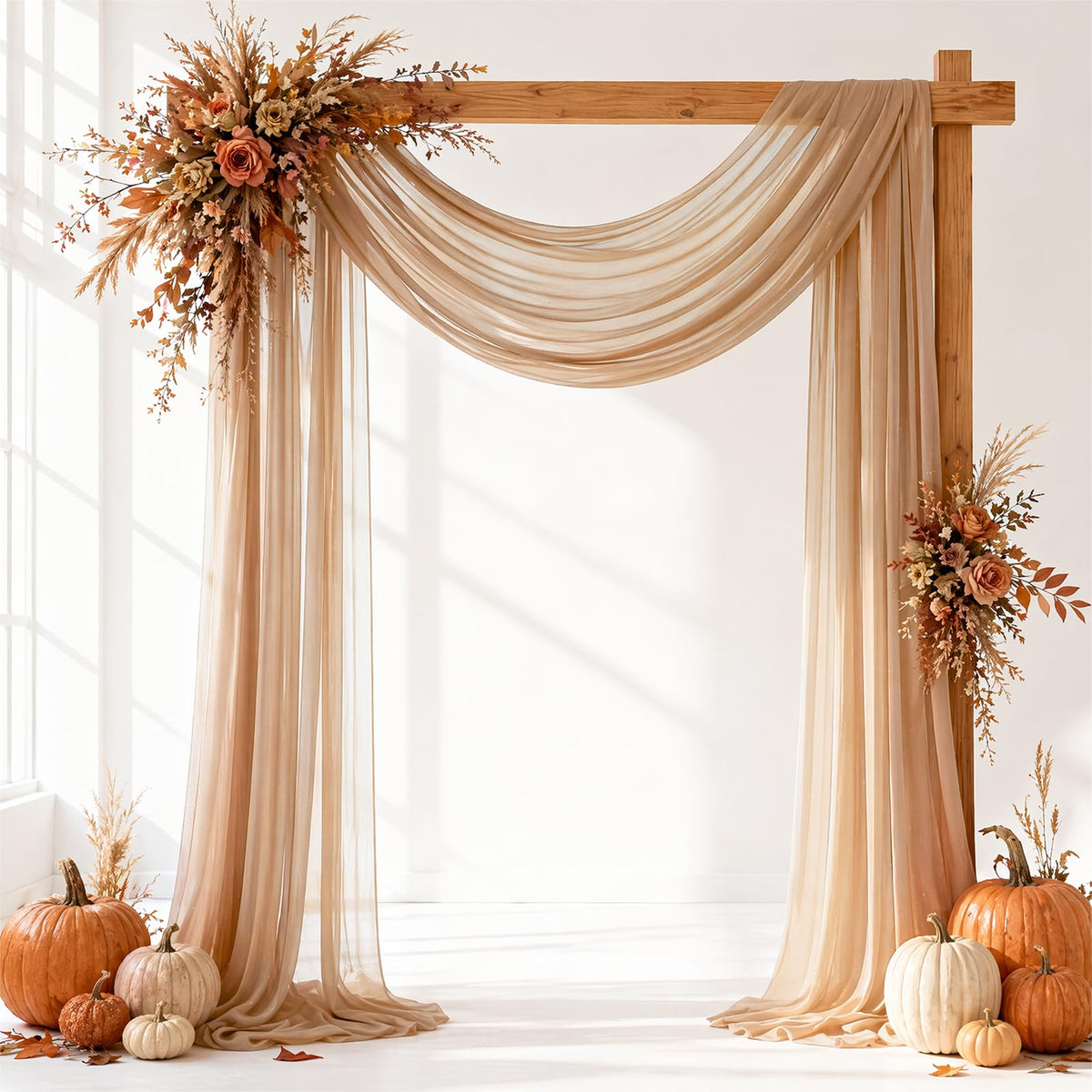 Ivory White Wedding Arch Draping Fabric Sheer Curtain Drapes | 31" x 20 ft Extra Long Shimmery Backdrop Curtains for Wedding Anniversary Party Summer Outdoor Events Drapery Photo Backgrounds