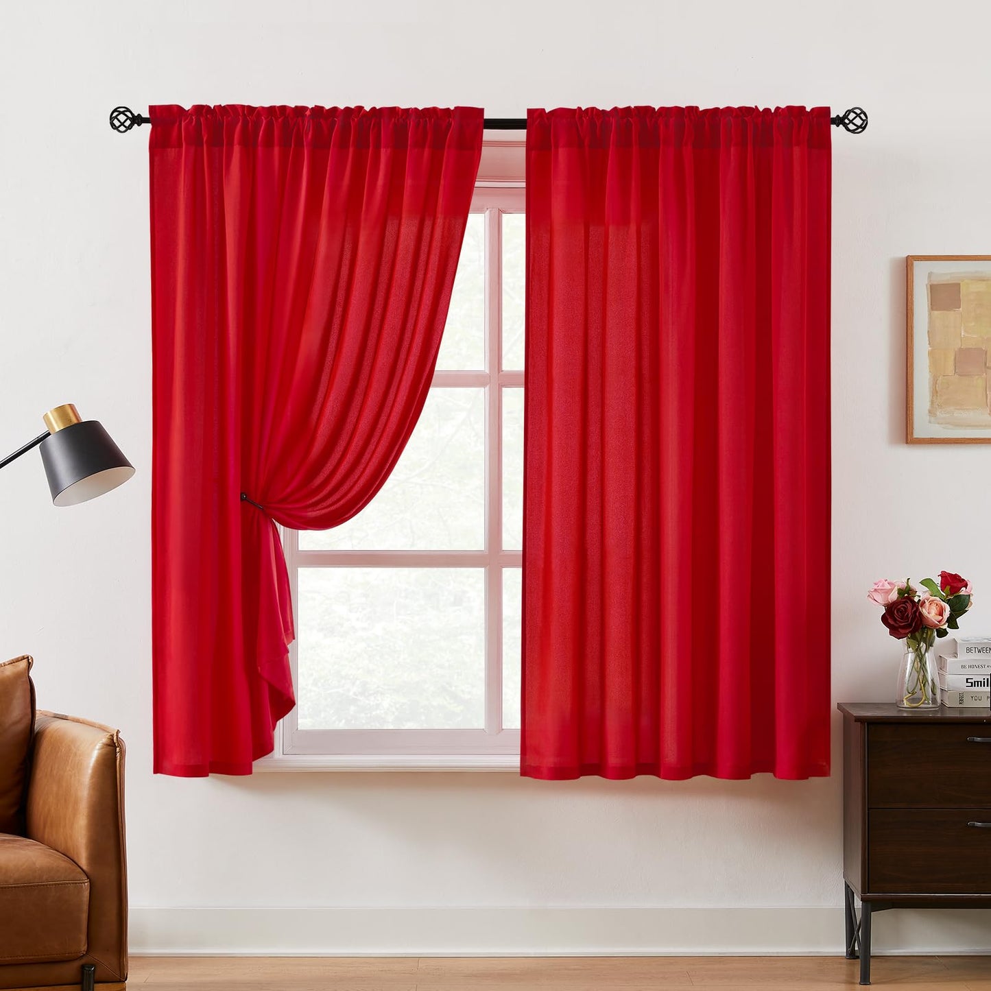 HOMEIDEAS Non-See-Through White Privacy Semi Sheer Curtains 84 Inches Long 2 Panels Set Light Filtering Curtains for Living Room Bedroom Drapes,W52xL84