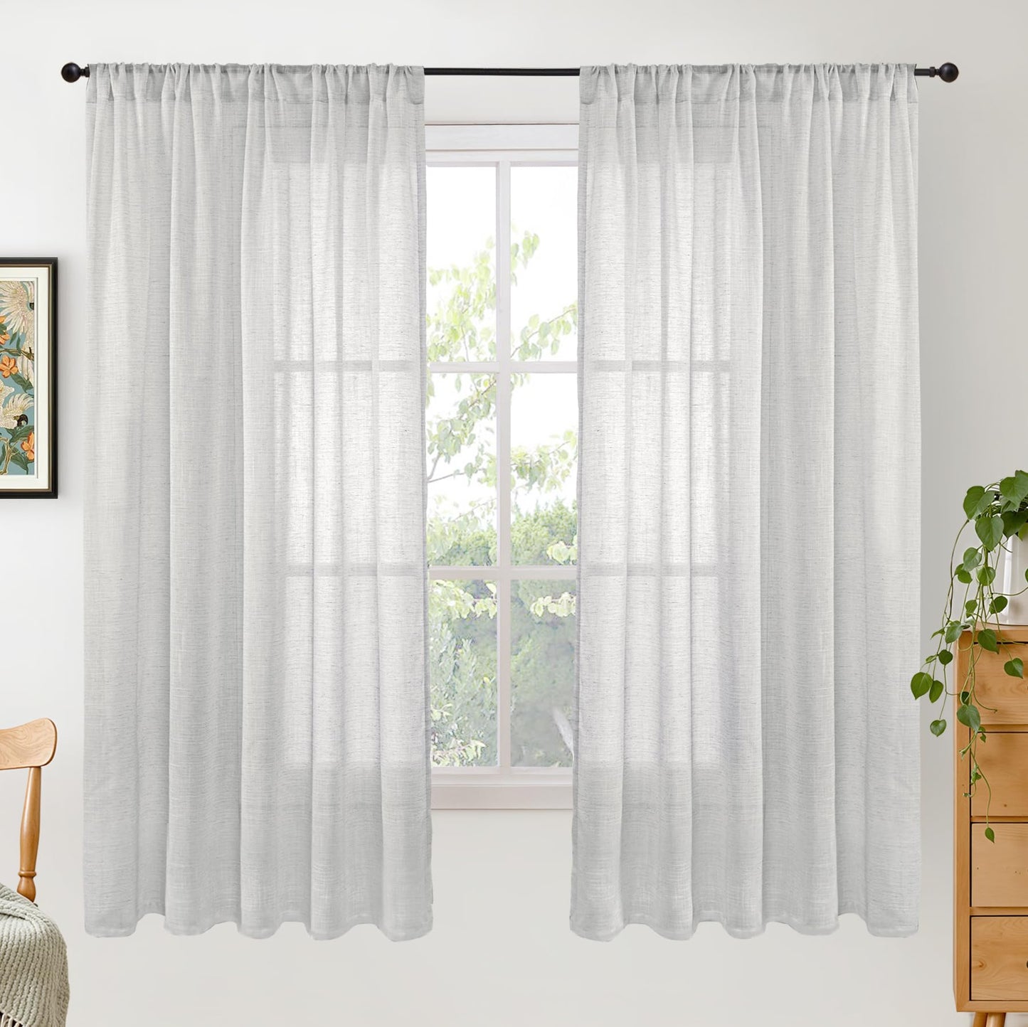 BGment Linen Sheer Curtains 84 Inches Long 2 Panels Set for Living Room | Light Filtering Drapes with Rod Pocket Lightweight Window Treatments for Bedroom, 52 X 84 Inch Length