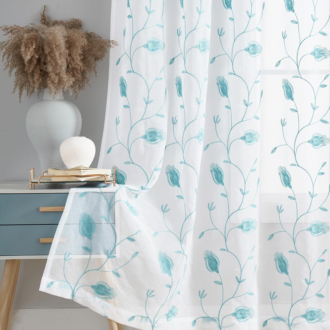 MYSTIC-HOME Sheer Curtains White 63 Inch Length, Rod Pocket Voile Drapes for Living Room, Bedroom, Window Treatments Semi Crinkle Curtain Panels for Yard, Patio, Villa, Parlor, Set of 2, 52"x 63"