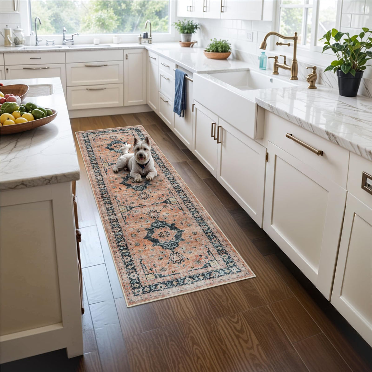 2x6 Hallway Washable Runner Rug : Vintage Soft Kitchen Laundry Runner with Non Slip Backing Farmhouse Entryway Living Room Floor Mat Stain Resistant Carpet for Bedroom Bathroom Distressed Beside Rug