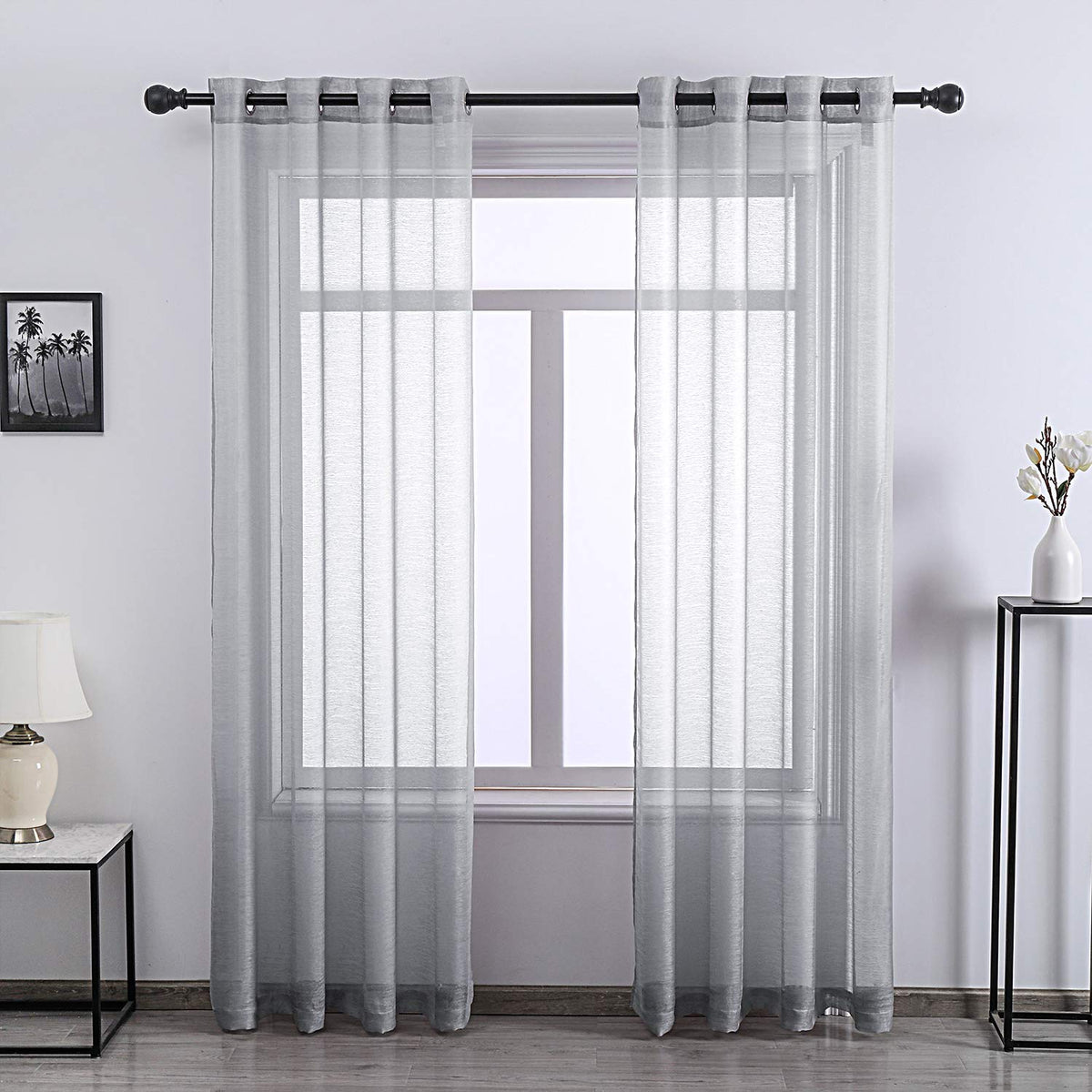 108 Inch Extra Length Sheer Curtains for Bedroom - Grommet Top Solid Luxury Soft Gauze Voile Window Panels for Patio(52 W x 108 L,Taupe,2 Pieces)