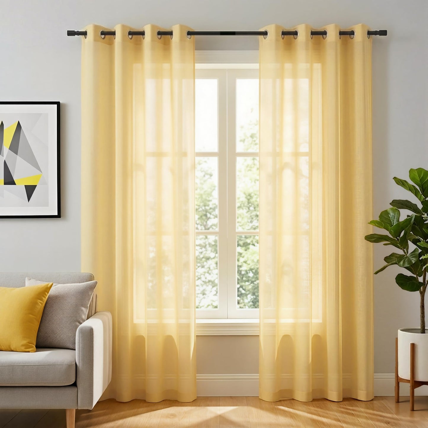 White Sheer Curtains 84 Inches Long Set 2 Panels Grommet Pair Faux Linen Semi Transparent Drape Tulle Gauze Voile Window Sheer Curtains for Bedroom Living Room Dining Wide 52 Length Solid Pack