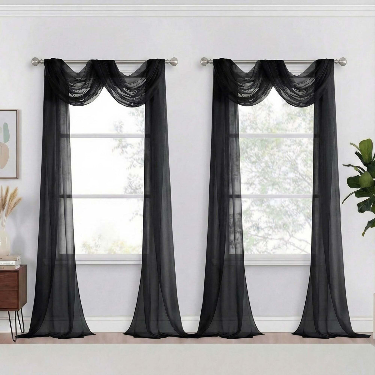 Purple Window Sheer Curtains 54 inch Length, Soft Airy Light Filtering Sheer Curtain 2 Panels Set, Dual Rod Pocket Gauze Purple Drapes for Living Room Bedroom, 2x42Wx54L Inches