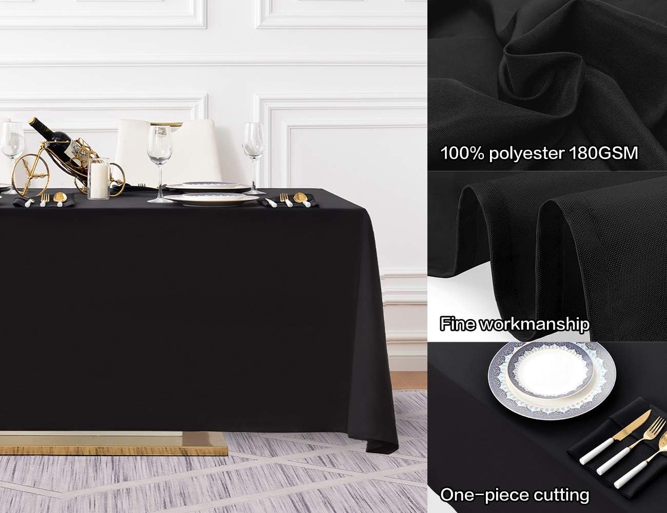 Surmente 10 Pack 90x132 Inch Black Tablecloth for 6-8 Foot Rectangle Tables | Dining Table Cover Protector, Wrinkle Free, Washable Polyester Fabric, 6ft Table Cloth for Wedding, Banquet, Restaurant