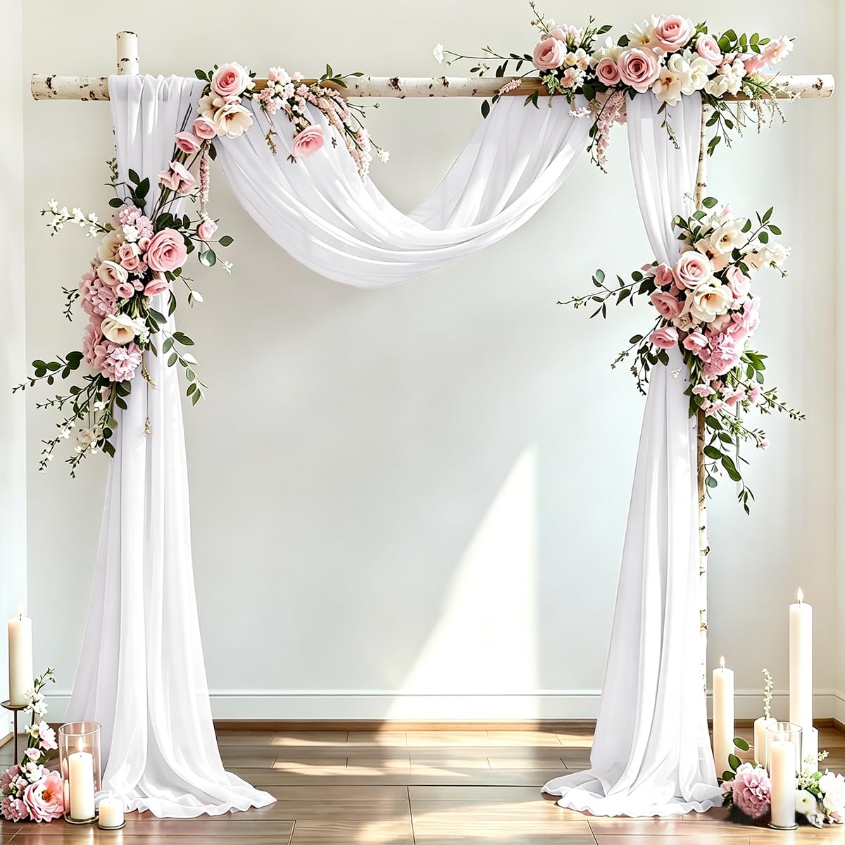 DeZerlor Wedding Draping Fabric Ivory Drapes for Backdrop, 2 Pack | 29"x20FT, Sheer Curtains for Romantic Bridal Baby Shower Decorations Ceremony Birthday Party Outdoor Events
