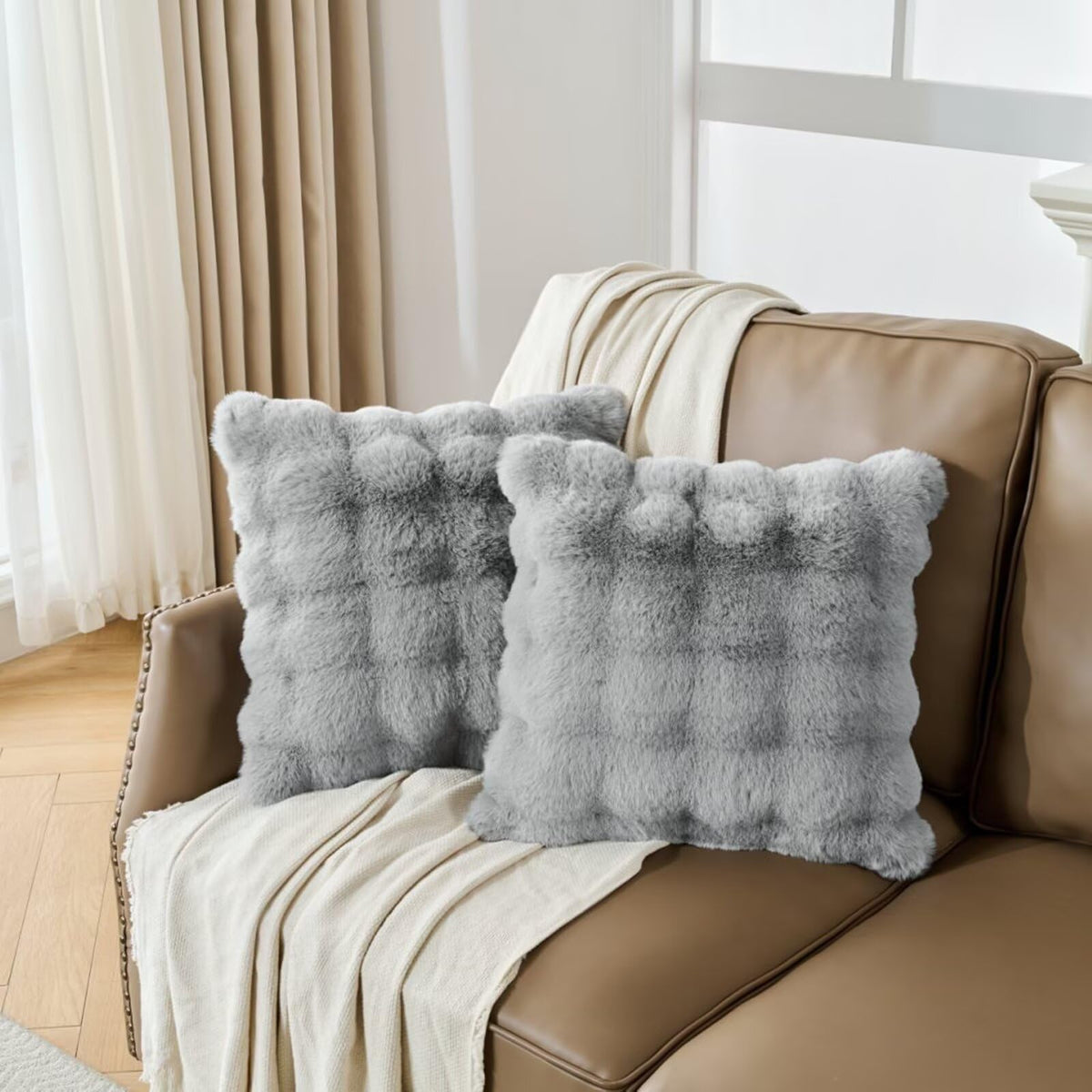 Cheetah Print Faux Fur Fluffy Pillowcases,Plush Soft Throw Pillow Covers, Fuzzy Decorative Leopard Print Pillow Cases, Furry Brown Leopard Cushion Covers for Couch Sofa-18x18 inch Set of 2