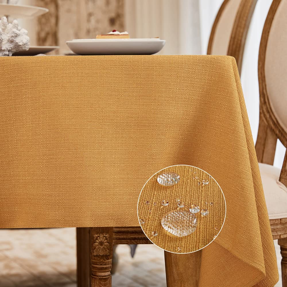 BALCONY & FALCON Rectangle Table Cloth Waterproof Beige 156"x90" | Rectangular Washable Wrinkle Resistant Table Cloth Linen Fabric Tablecloths for Dining Party Kitchen Wedding and Outdoor Use