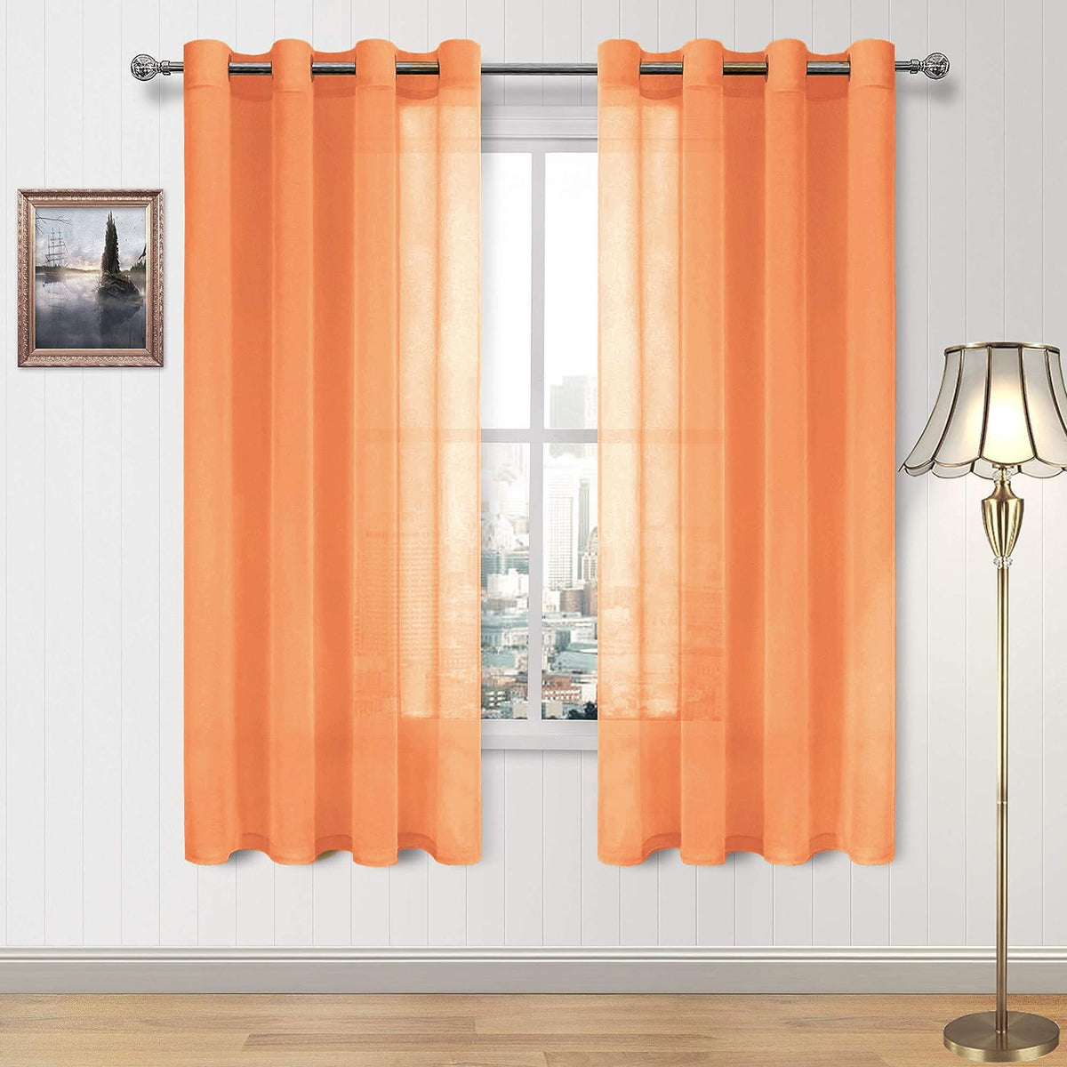 DWCN White Sheer Curtains Linen Look Semi Transparent Voile Grommet White Curtains for Living Dining Room Drapes 52 x 84 Inch Long, Set of 2 Panels