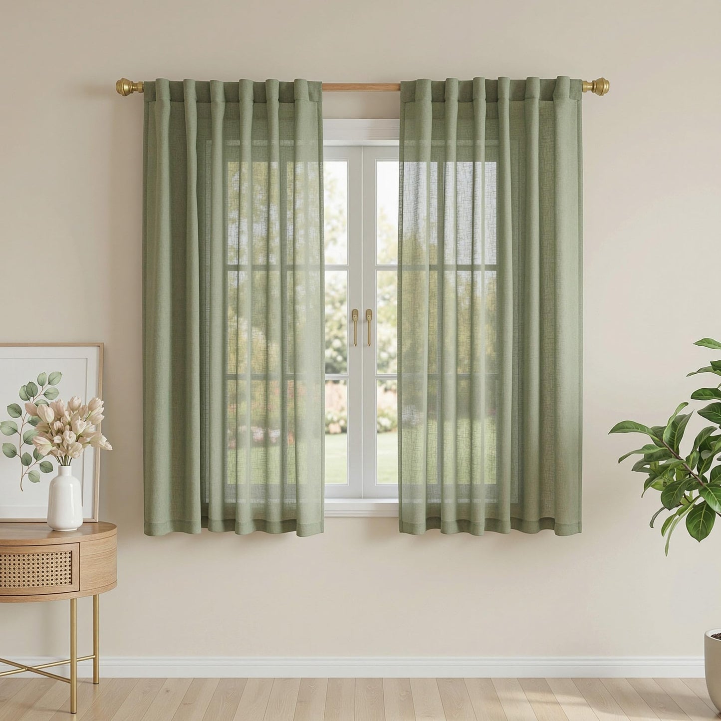 MYSKY HOME Linen Curtains for Living Room, Natural Semi Sheer Curtains & Drapes 84 inches Length 2 Panels Set Farmhouse Country Boho Style Back Tab Draperies for Sliding Glass Door, 50" Wide, Linen