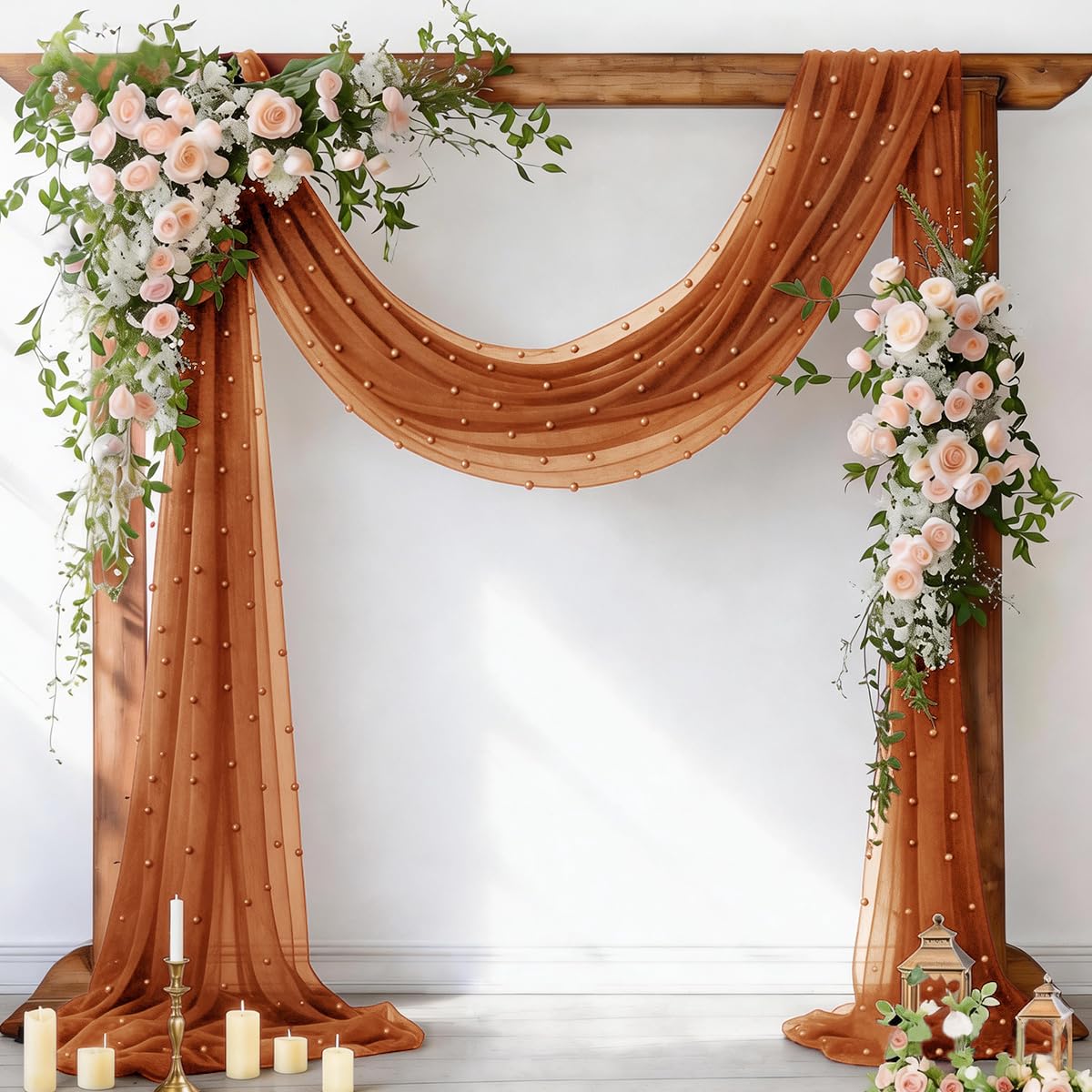 Pearl Table Runner Gauze Sheer 19FT Wedding Draping Fabric Decor | Sage Green Summer Tulle Chiffon Arch Outdoor Drapes Long Curtain for Birthday Party Baby Shower Bridal Engagement Decor